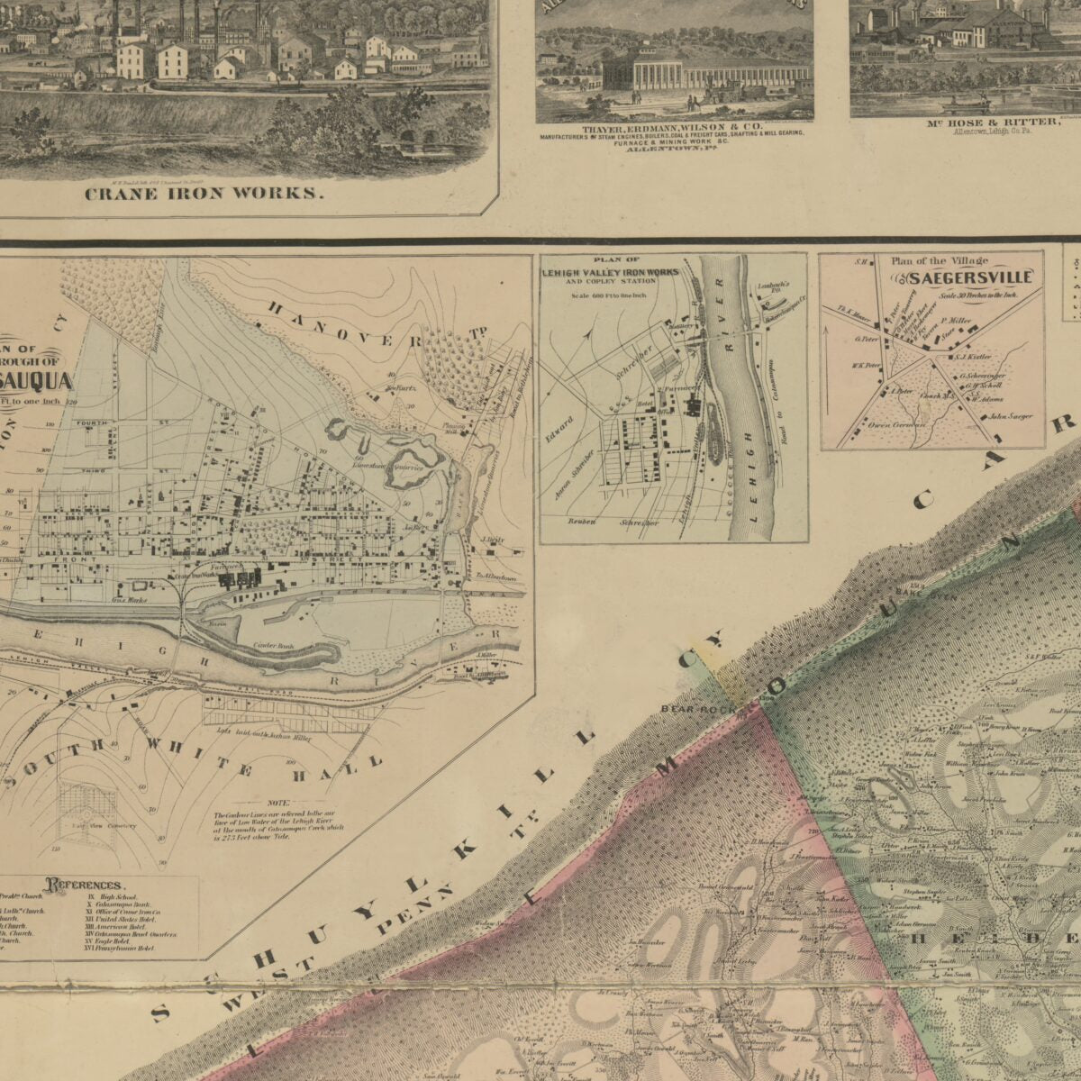 This old map of Map of Lehigh County, Pennsylvania : from Original Surveys from 1862 was created by G. A. Aschbach, M. H. (Morris H.) Traubel in 1862
