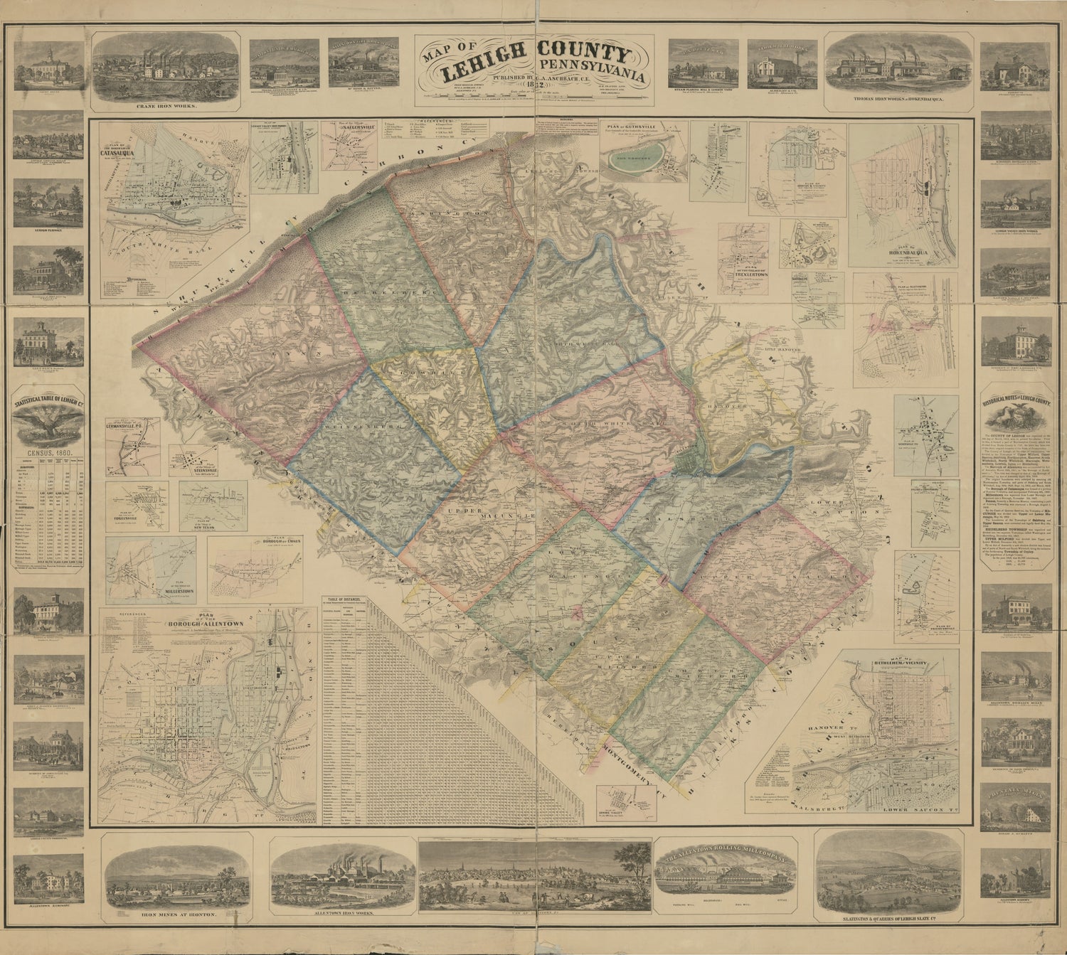 This old map of Map of Lehigh County, Pennsylvania : from Original Surveys from 1862 was created by G. A. Aschbach, M. H. (Morris H.) Traubel in 1862