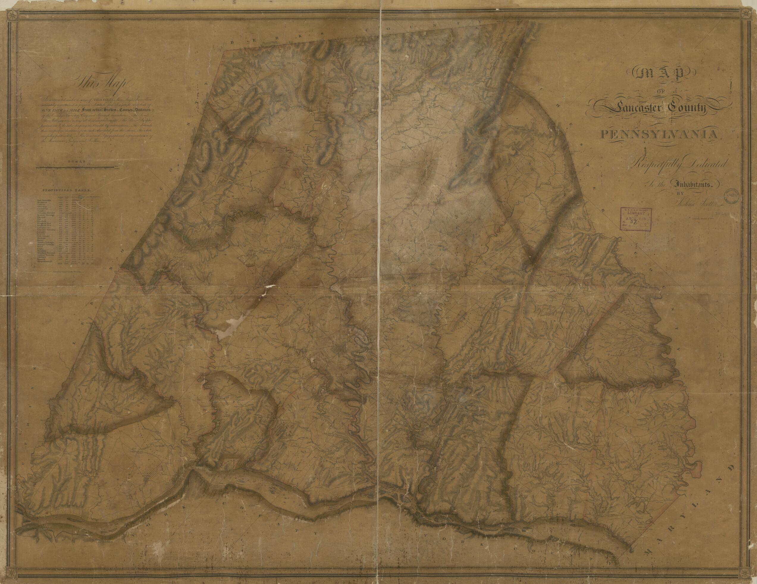This old map of Map of Lancaster County, Pennsylvania from 1824 was created by Joshua Scott in 1824