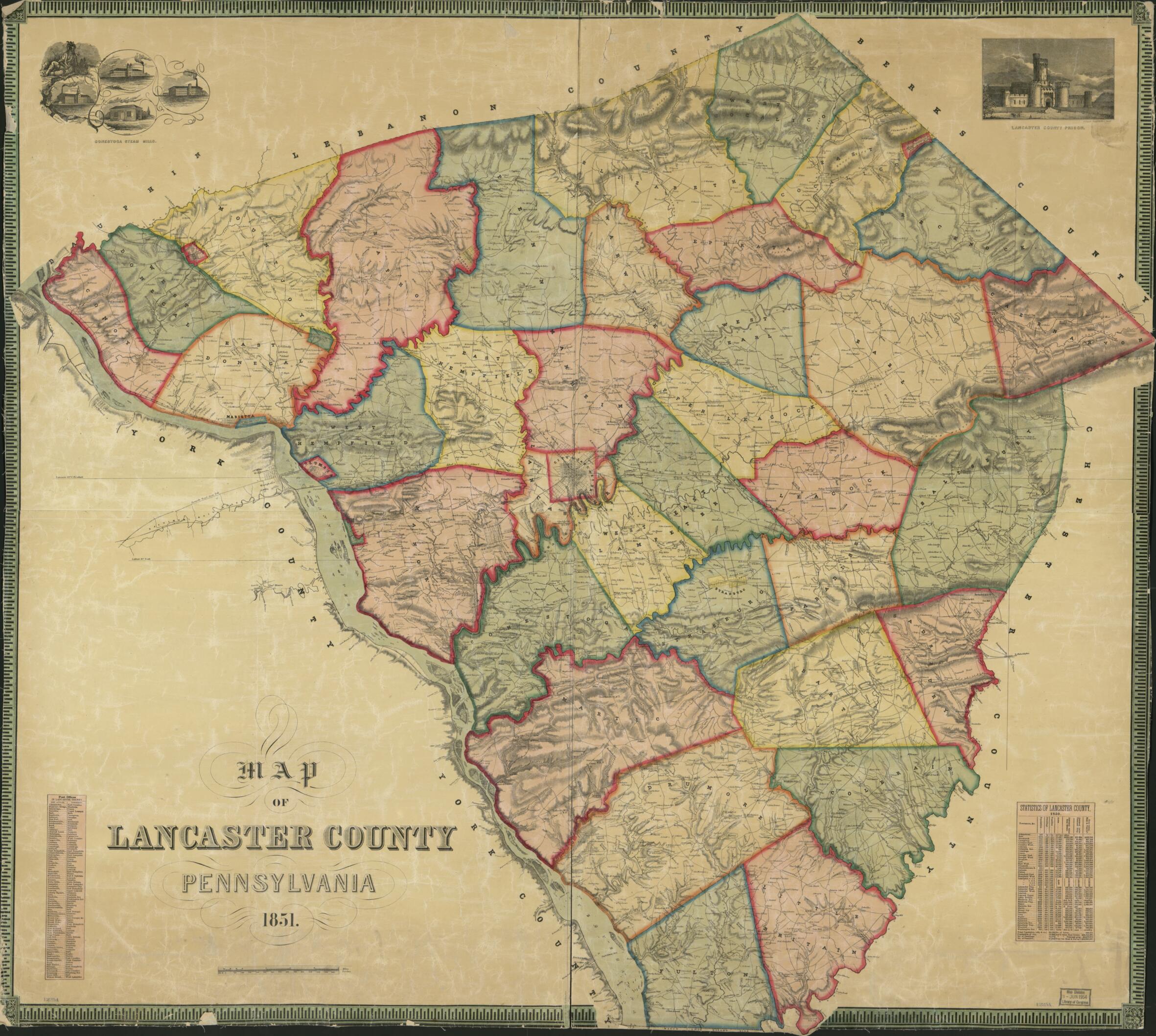 This old map of Map of Lancaster County, Pennsylvania from 1851 was created by in 1851