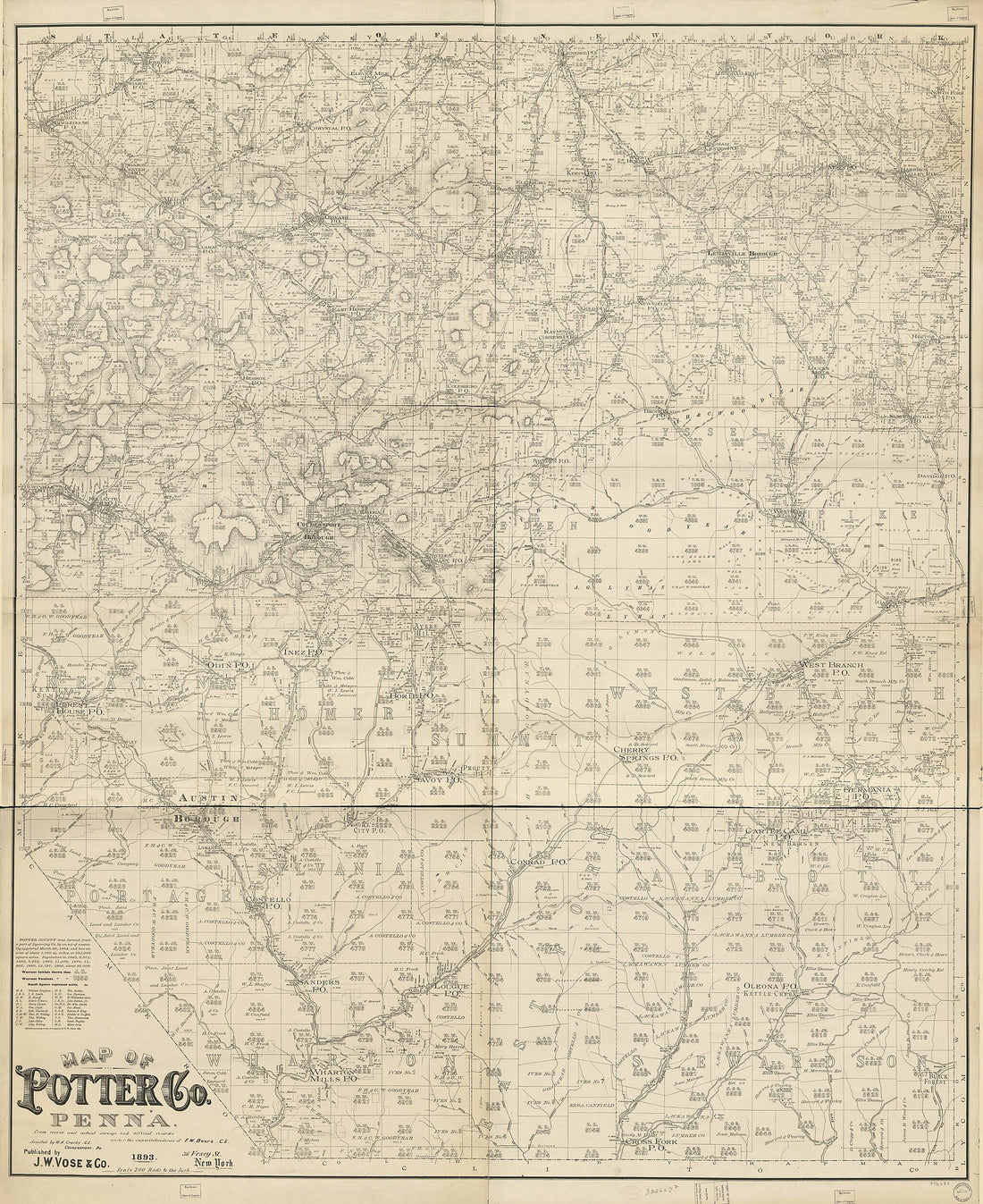 This old map of Map of Potter County, Penna. : from Recent and Actual Surveys and Official Records from 1893 was created by F. W. (Frederick W.) Beers, W. A. Crosby, J.W. Vose & Co in 1893
