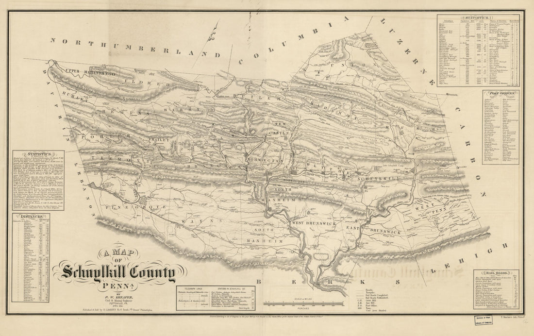 This old map of A Map of Schuylkill County, Penna from 1855 was created by Rufus L. Barnes, P. W. (Peter Wenrick) Sheafer, T. Sinclair&