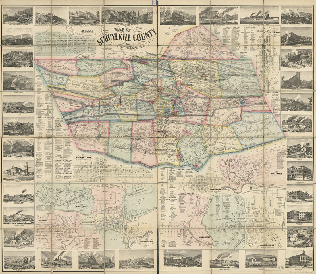 This old map of Map of Schuylkill County, Pennsylvania : from Actual Surveys (Map of Schuylkill Co) from 1863 was created by W. J. Cox, S. Lewis & J.S. Hawley Civil Engineers, James D. Scott, Walter Scott in 1863