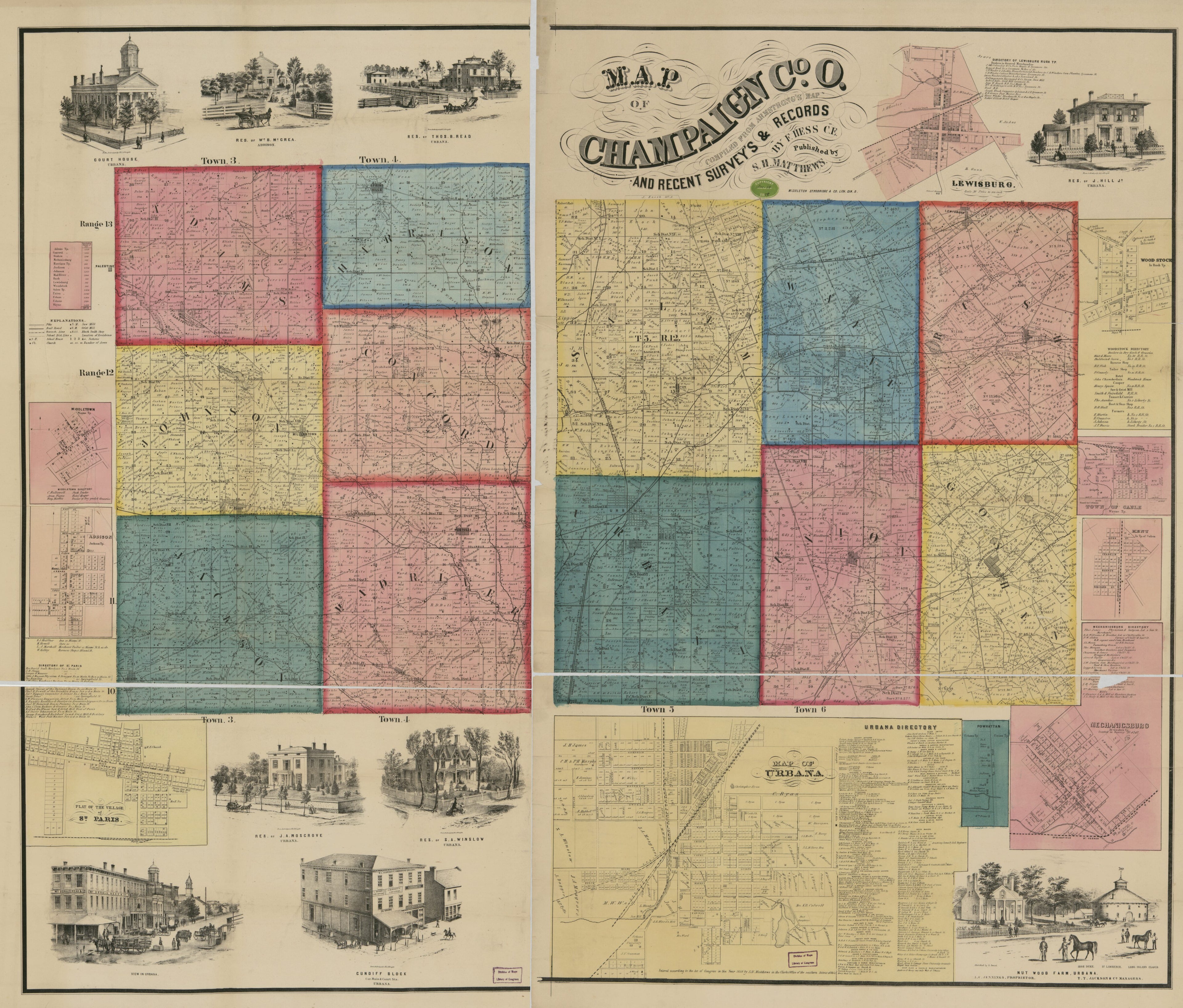 This old map of Map of Champaign Co. O from 1858 was created by F. Hess, Strobridge & Co Middleton in 1858