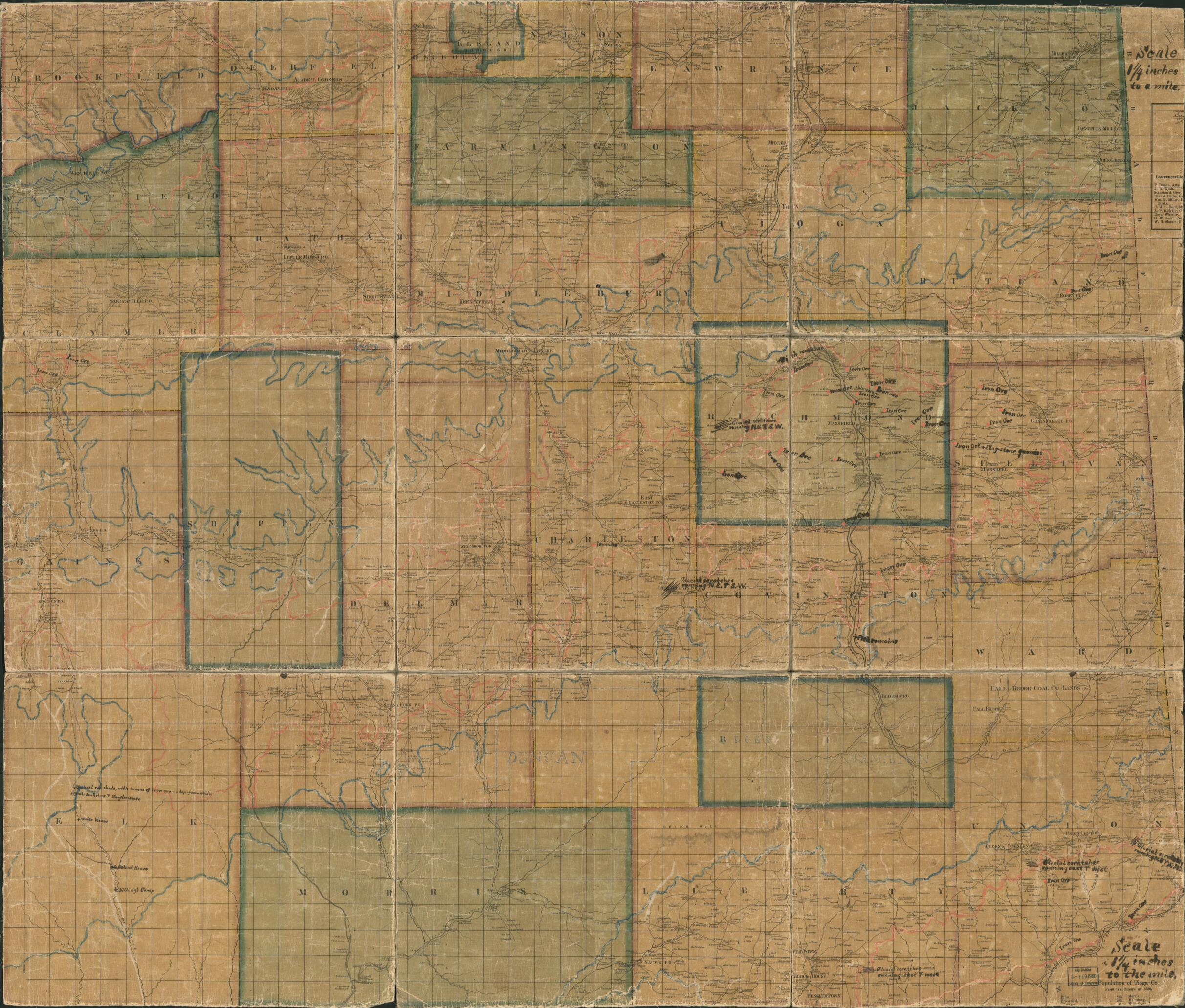 This old map of Map of Tioga County, Pennsylvania from 1862 was created by in 1862