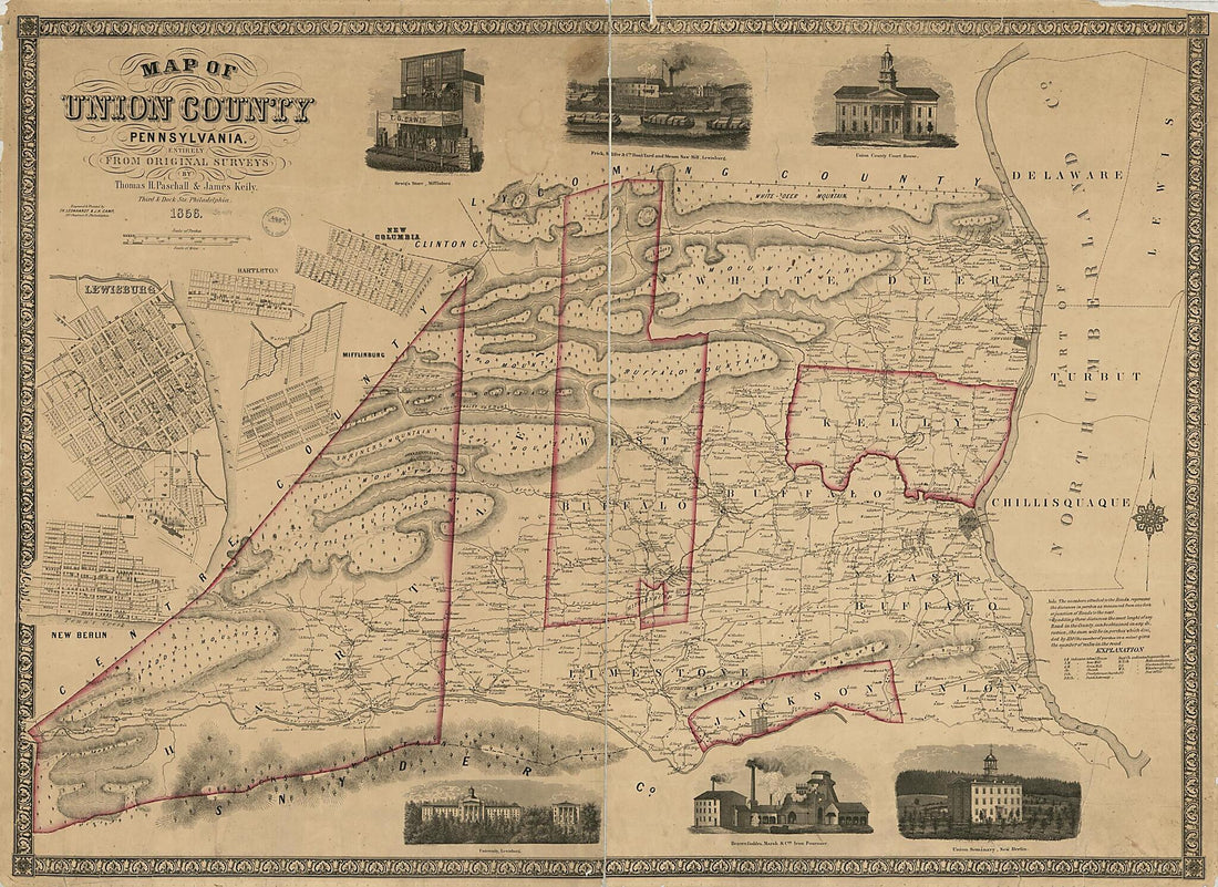 This old map of Map of Union County, Pennsylvania : Entirely from Original Surveys from 1856 was created by John Henry Camp, James Keily, Theo. (Theodore) Leonhardt, Thomas H. Paschall in 1856