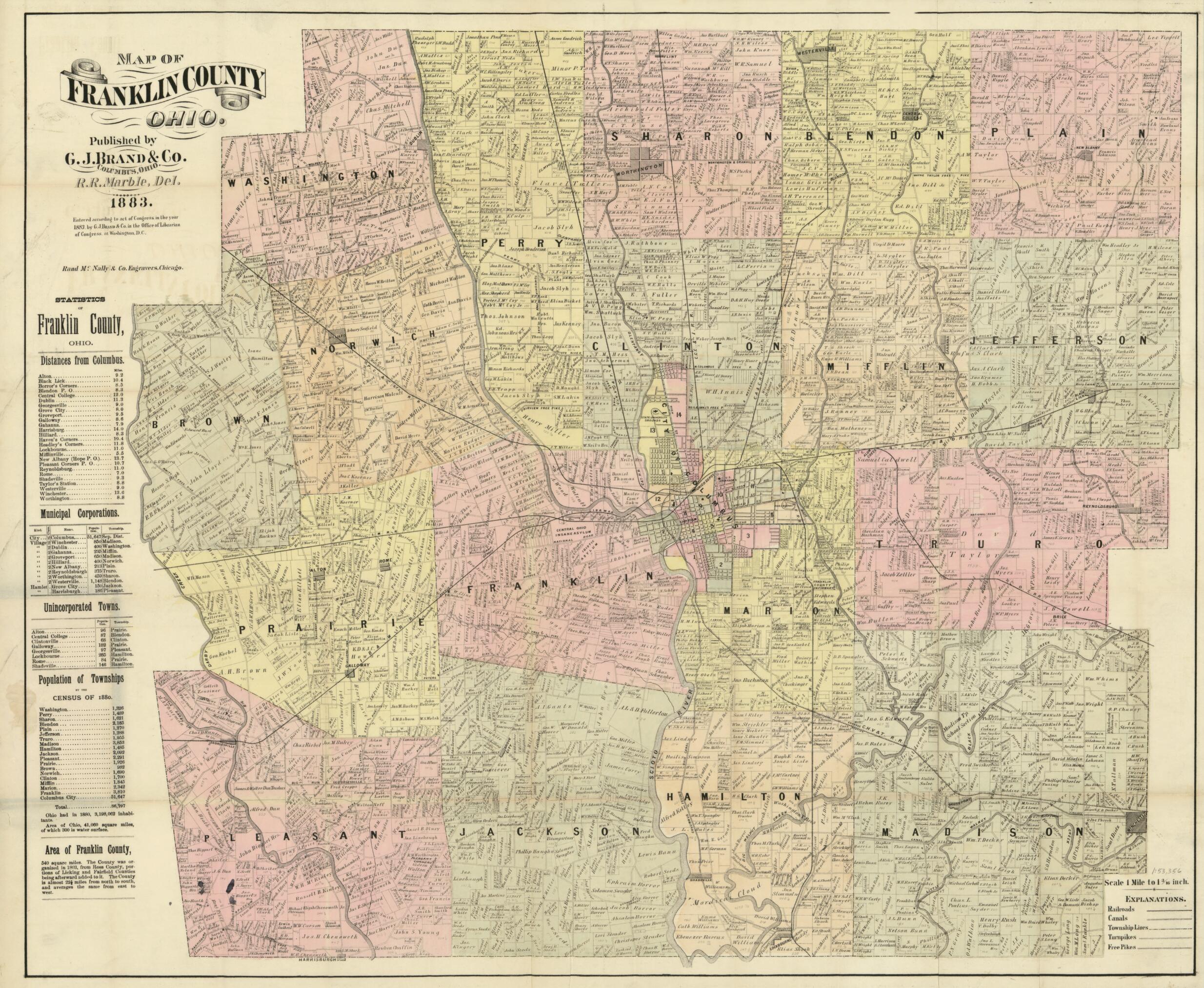 This old map of Map of Franklin County, Ohio from 1883 was created by R. R. Marble, Rand McNally and Company in 1883