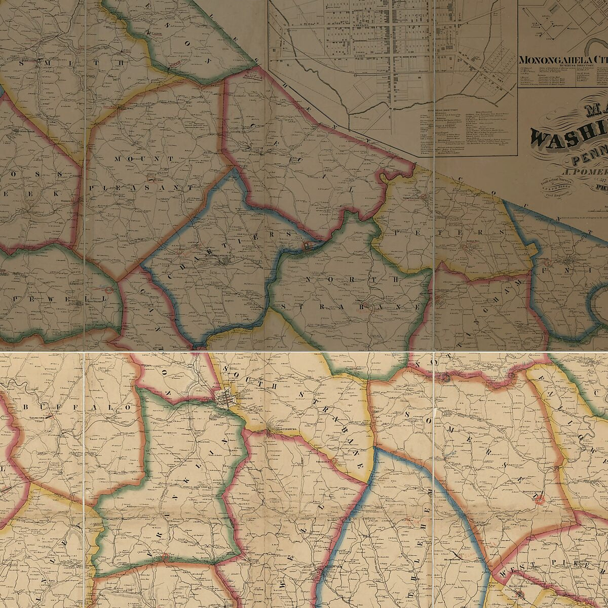 This old map of Map of Washington County, Pennsylvania : from Actual Surveys from 1861 was created by  A. Pomeroy & S.W. Treat, F. W. (Frederick W.) Beers, S. N. Beers,  G.G. Soule & E.H. Quick,  Worley & Bracher in 1861