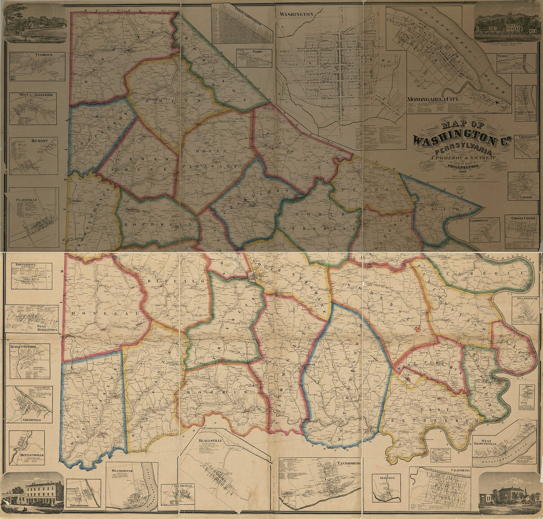 This old map of Map of Washington County, Pennsylvania : from Actual Surveys from 1861 was created by A. Pomeroy & S.W. Treat, F. W. (Frederick W.) Beers, S. N. Beers, G.G. Soule & E.H. Quick, Worley & Bracher in 1861