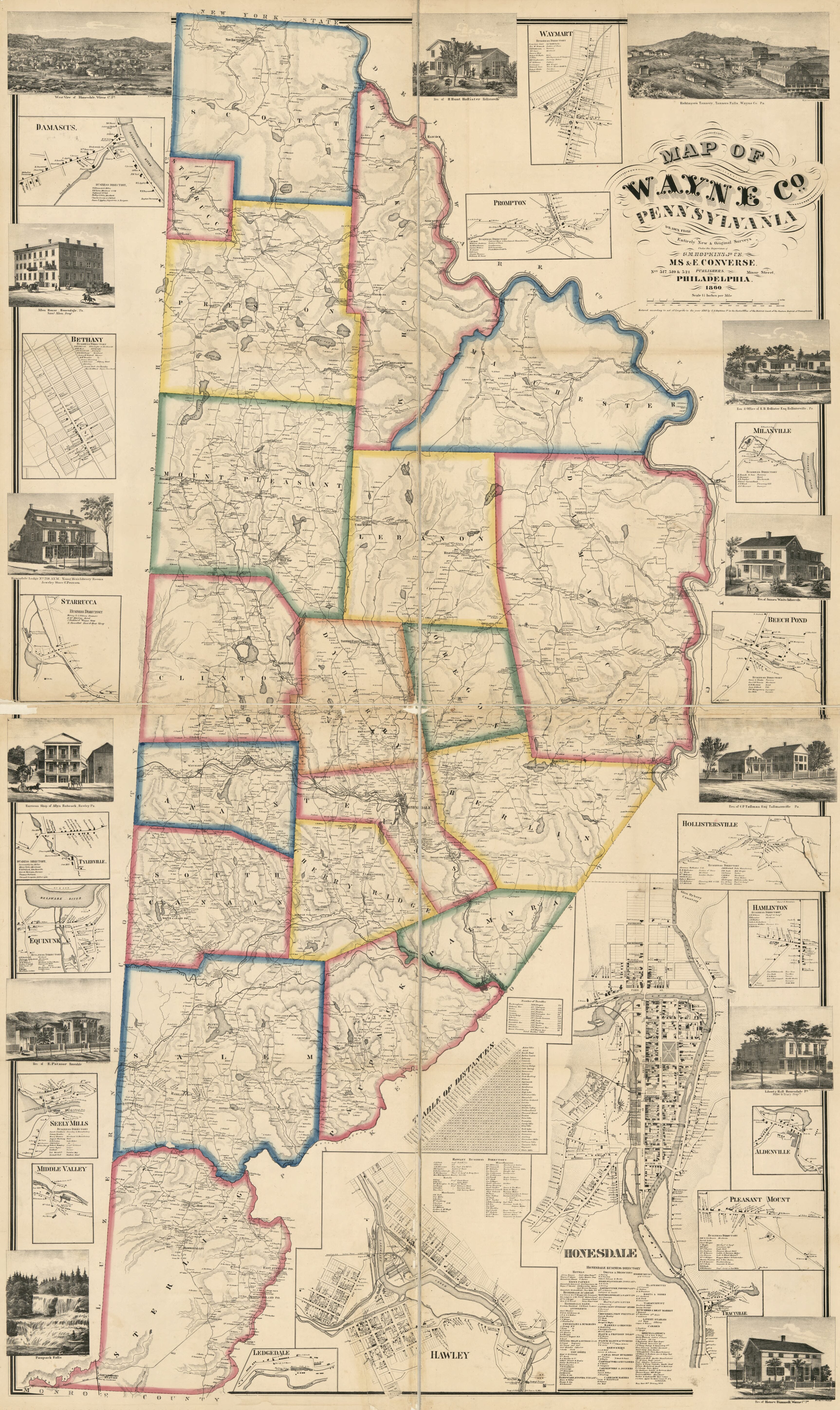 This old map of Map of Wayne Co., Pennsylvania from 1860 was created by Griffith Morgan Hopkins, M.S. & E. Converse (Firm) in 1860