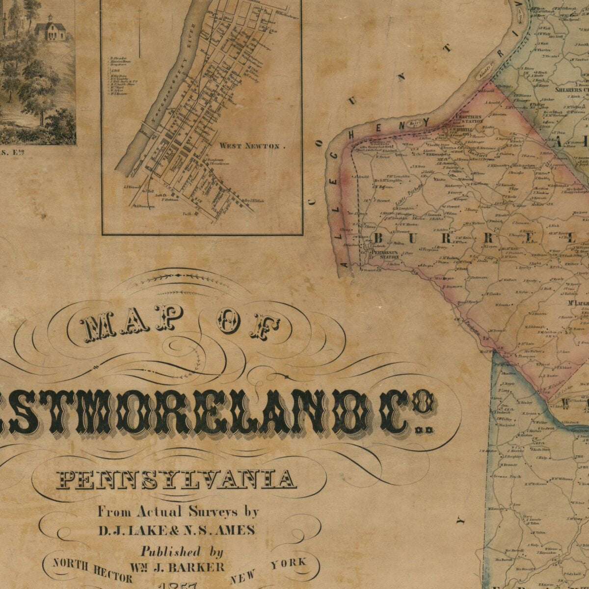 This old map of Map of Westmoreland Co., Pennsylvania : from Actual Surveys from 1857 was created by N. S. Ames, Wm. J. (William J.) Barker, D. J. Lake in 1857