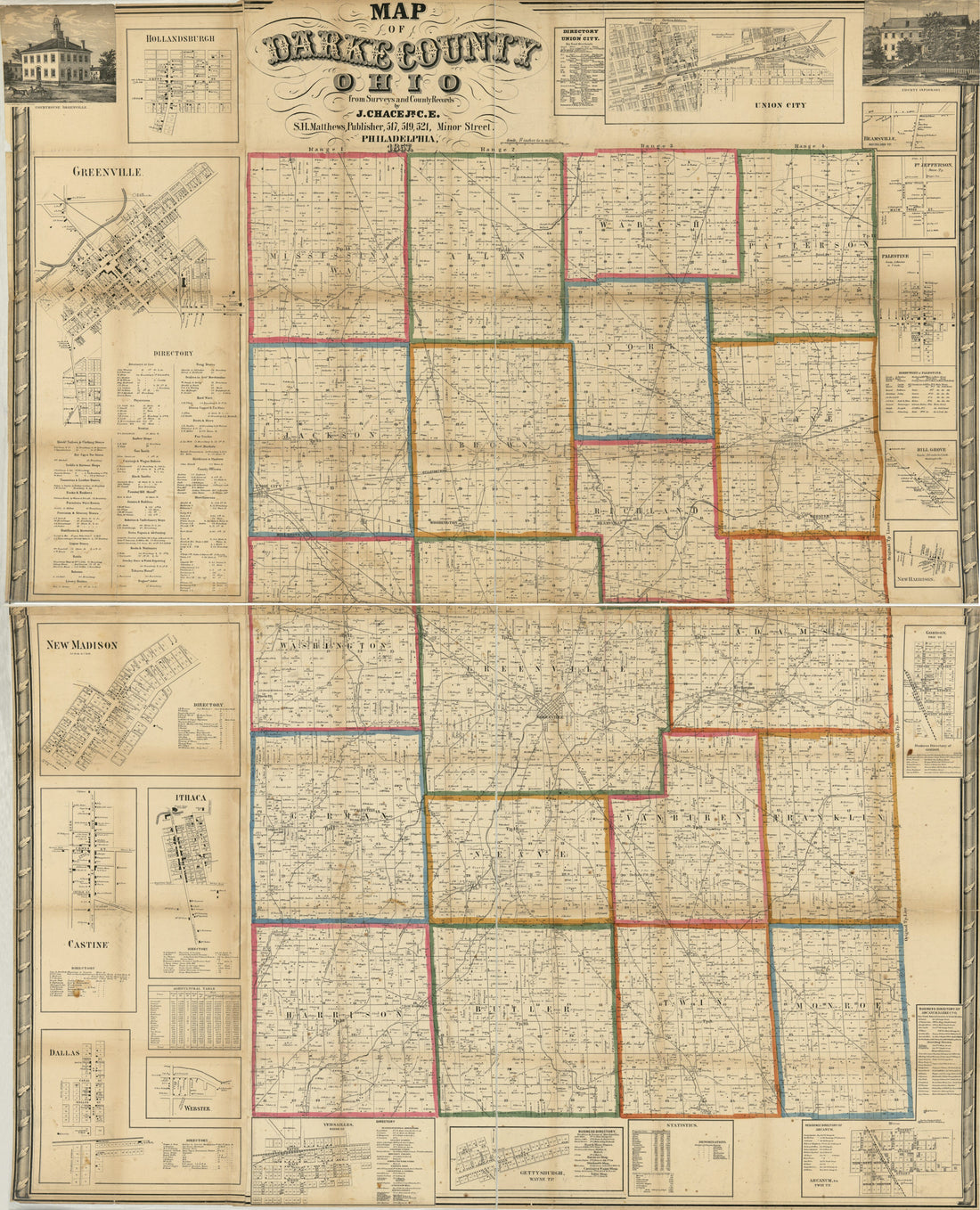 This old map of Map of Darke County, Ohio from 1857 was created by J. Chace in 1857