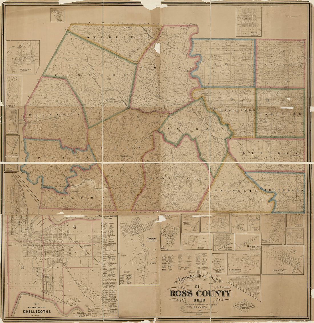 This old map of Topographical Map of Ross County, Ohio from 1860 was created by H.F. Walling&
