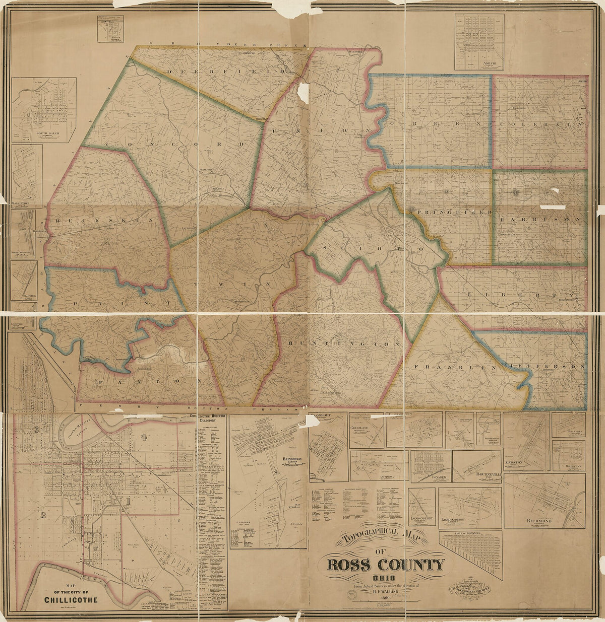 Topographical Map of Ross County, Ohio 1860 by Relic Map Company