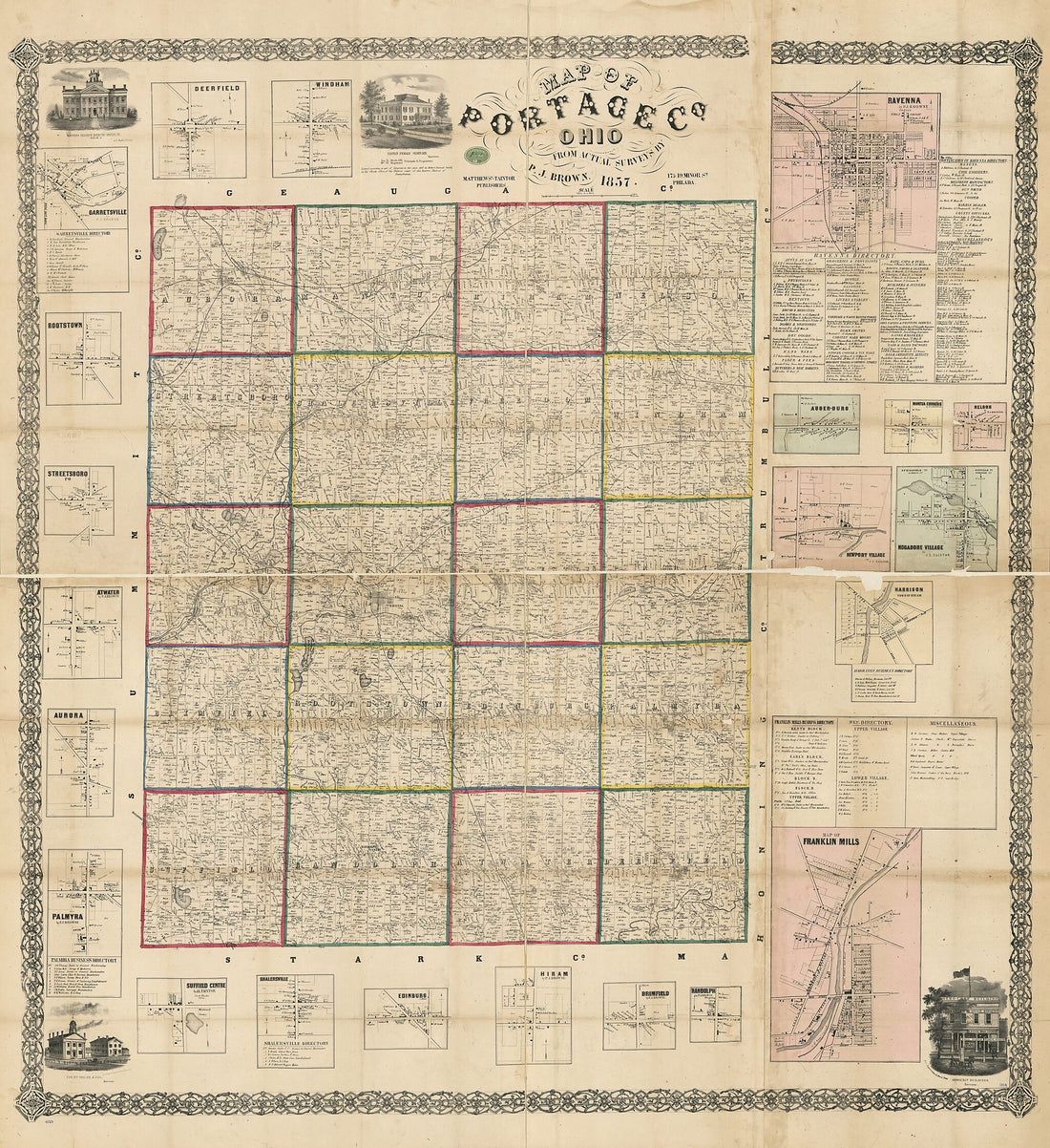 This old map of Map of Portage County, Ohio from 1857 was created by P. J. Brown in 1857