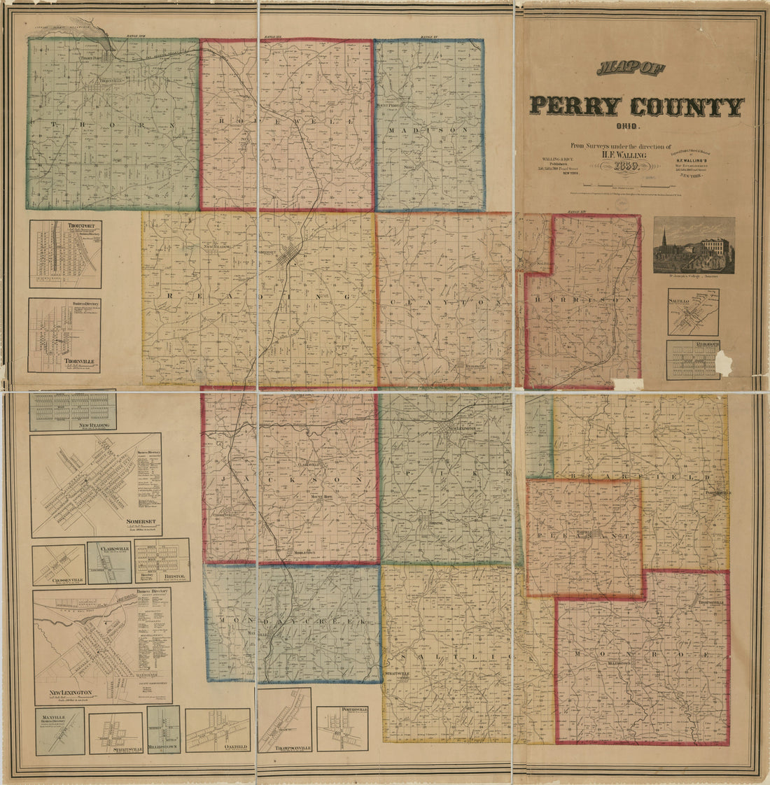 This old map of Map of Perry County, Ohio from 1859 was created by H.F. Walling&