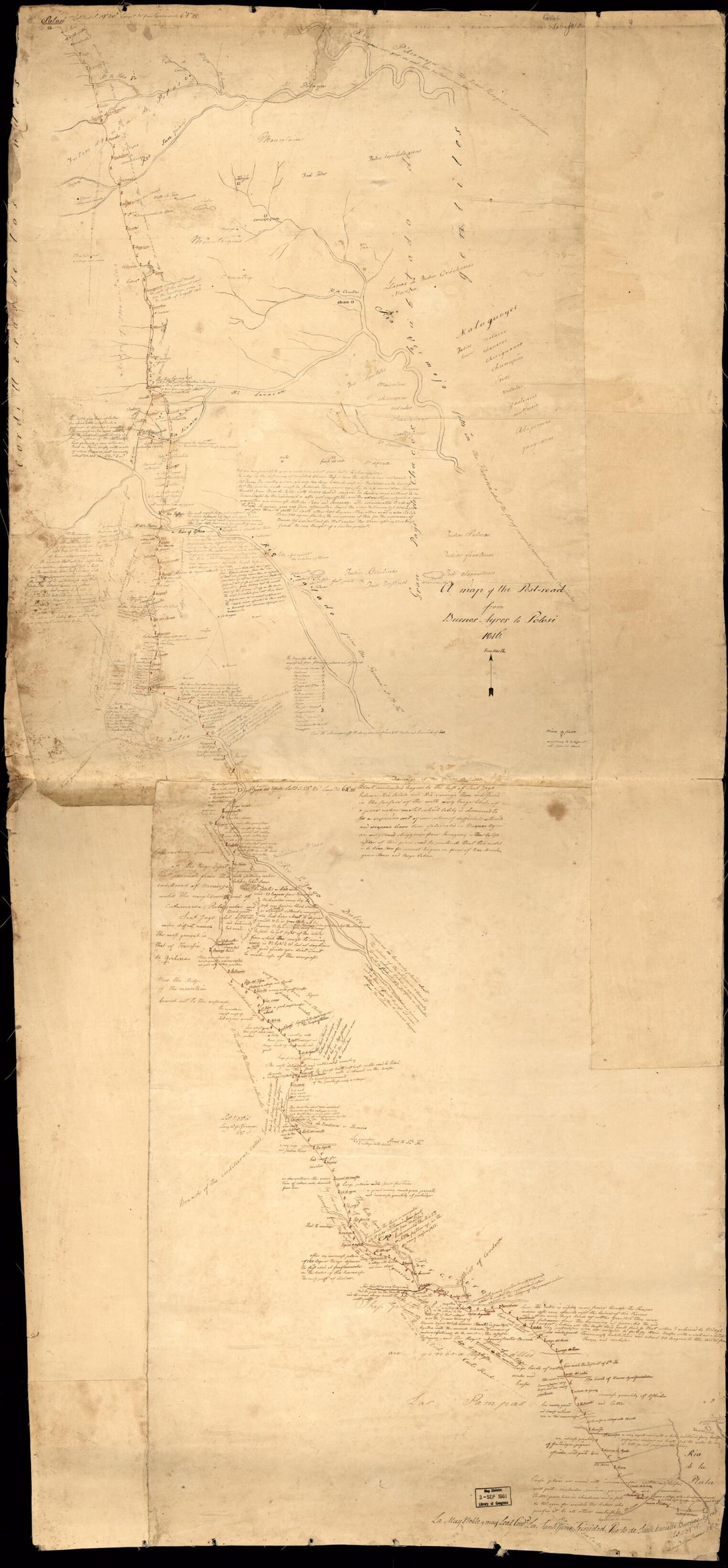 This old map of Road from Buenos Ayres sic to Potosi. (Map of the Post Road from Buenos Aires to Potosi) from 1816 was created by in 1816