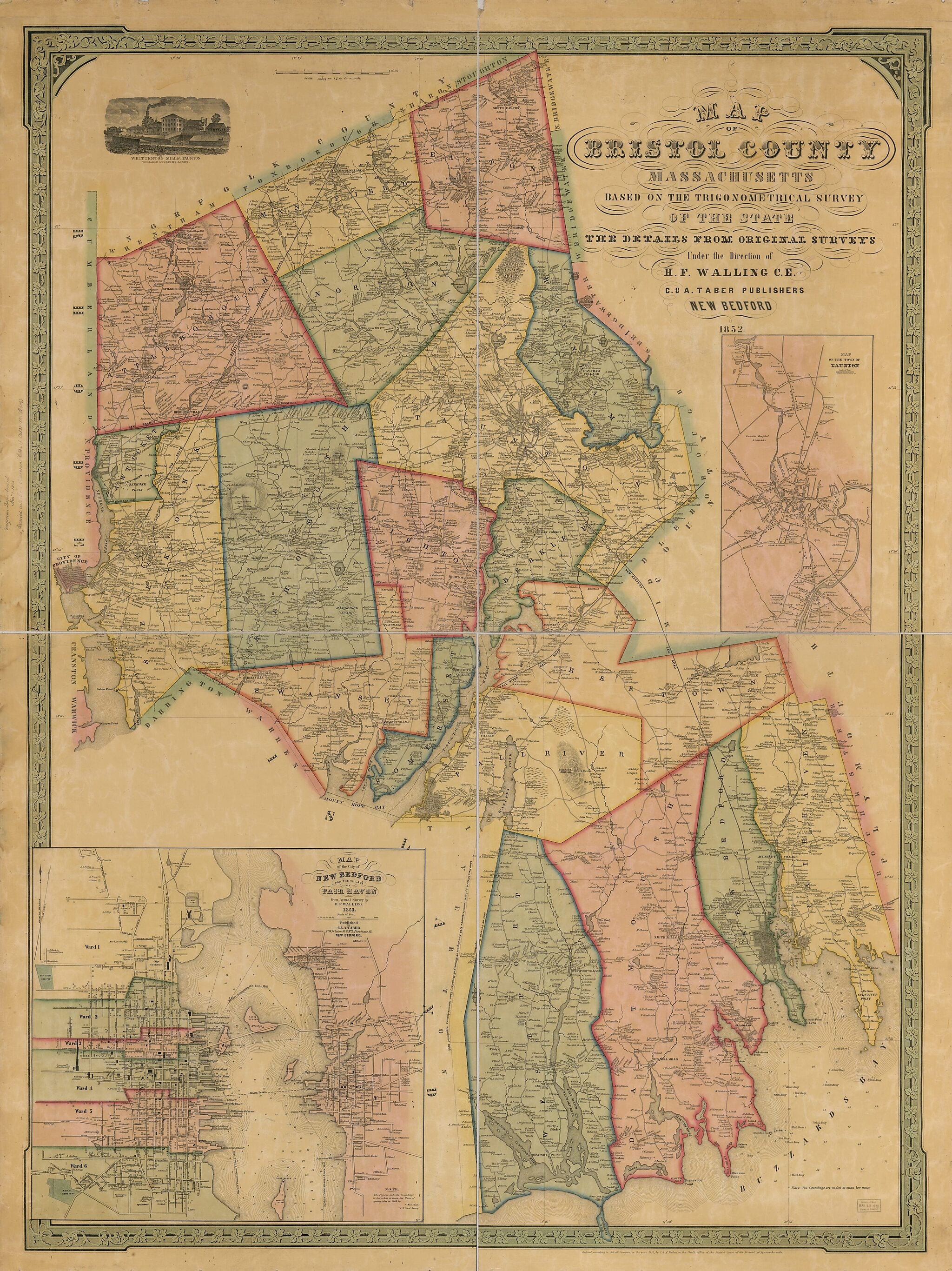 Map of Bristol County, Massachusetts 1852 by Relic Map Company