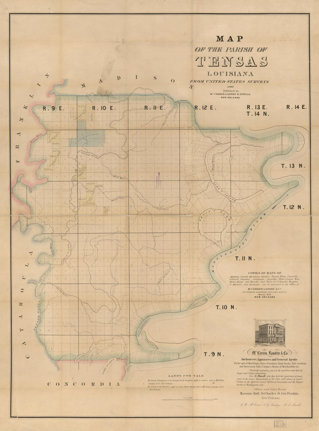 This old map of Map of the Parish of Tensas, Louisiana : from United States Surveys from 1860 was created by Landry & Powell McCerren in 1860