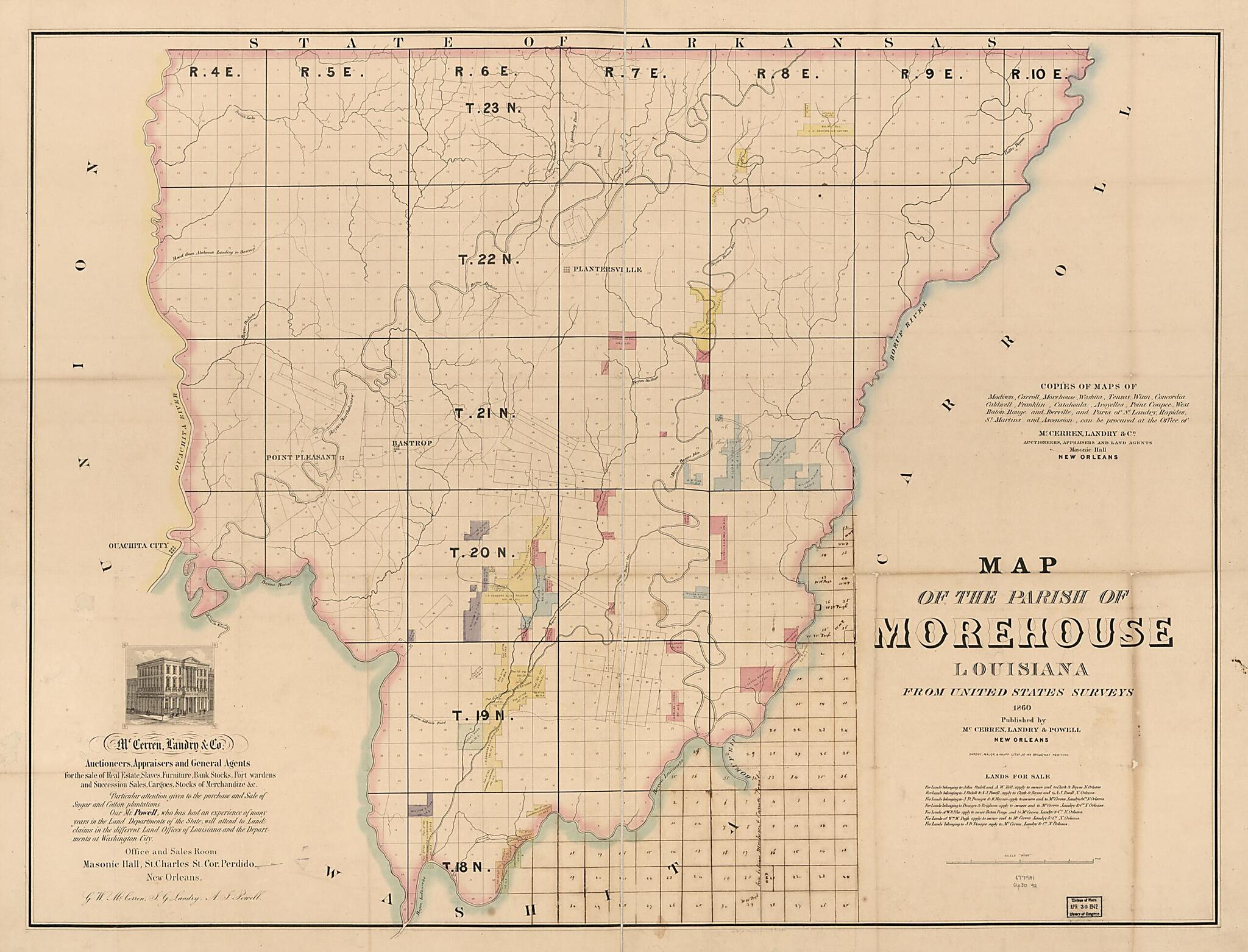 This old map of Map of the Parish of Morehouse, Louisiana : from United States Surveys from 1860 was created by Landry & Powell McCerren in 1860