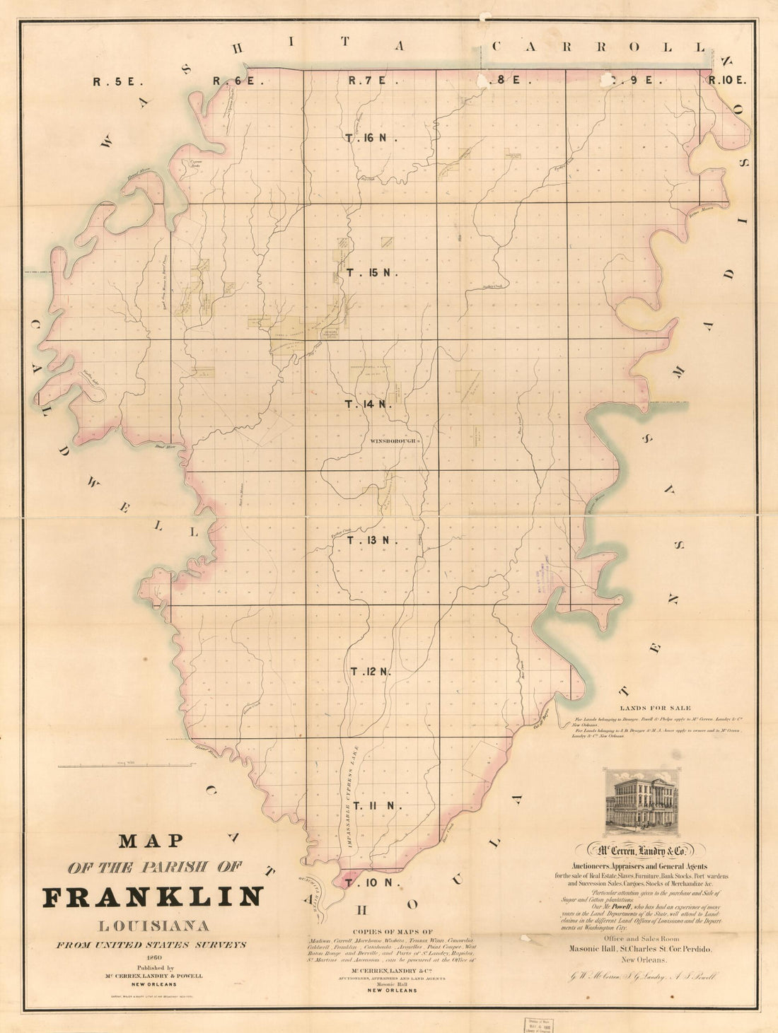 This old map of Map of the Parish of Franklin, Louisiana : from the United States Surveys from 1860 was created by Landry & Powell McCerren in 1860