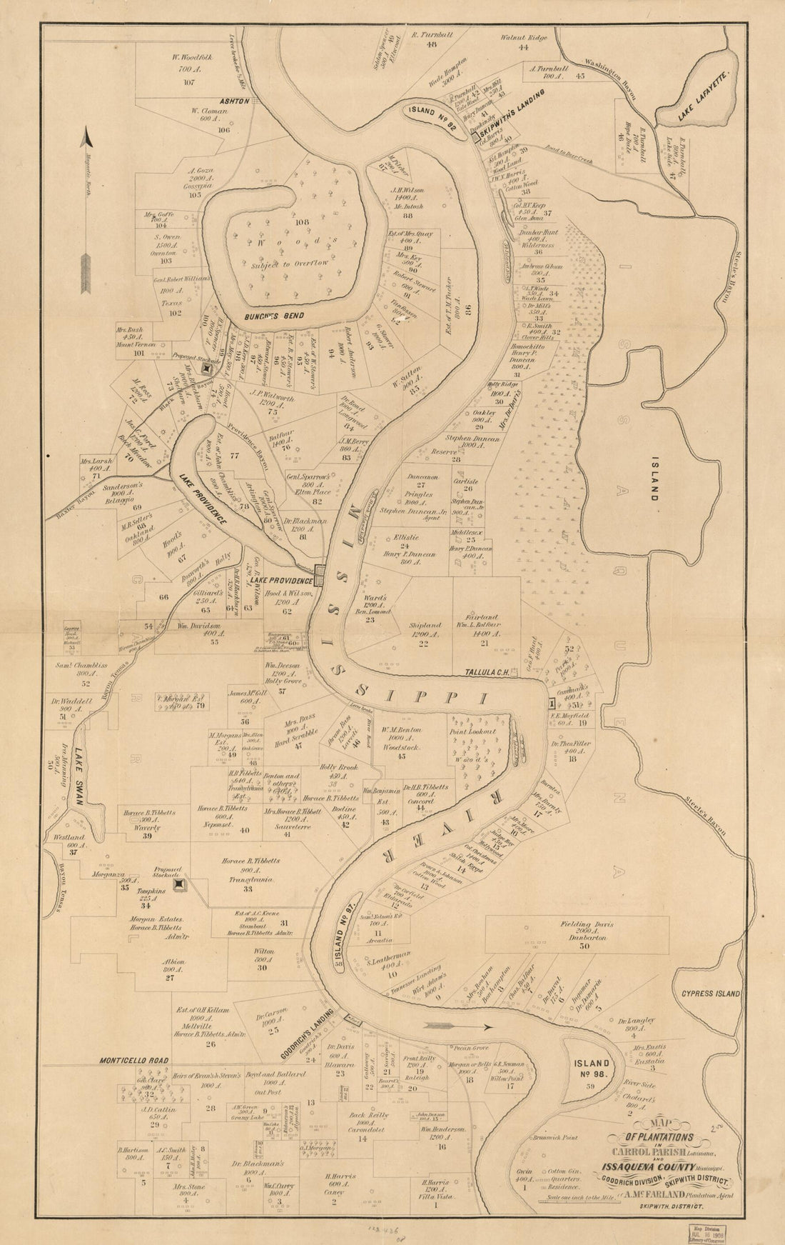 This old map of Map of Plantations In Carrol sic Parish, Louisiana and Issaquena County, Mississippi from 1860 was created by A. McFarland in 1860