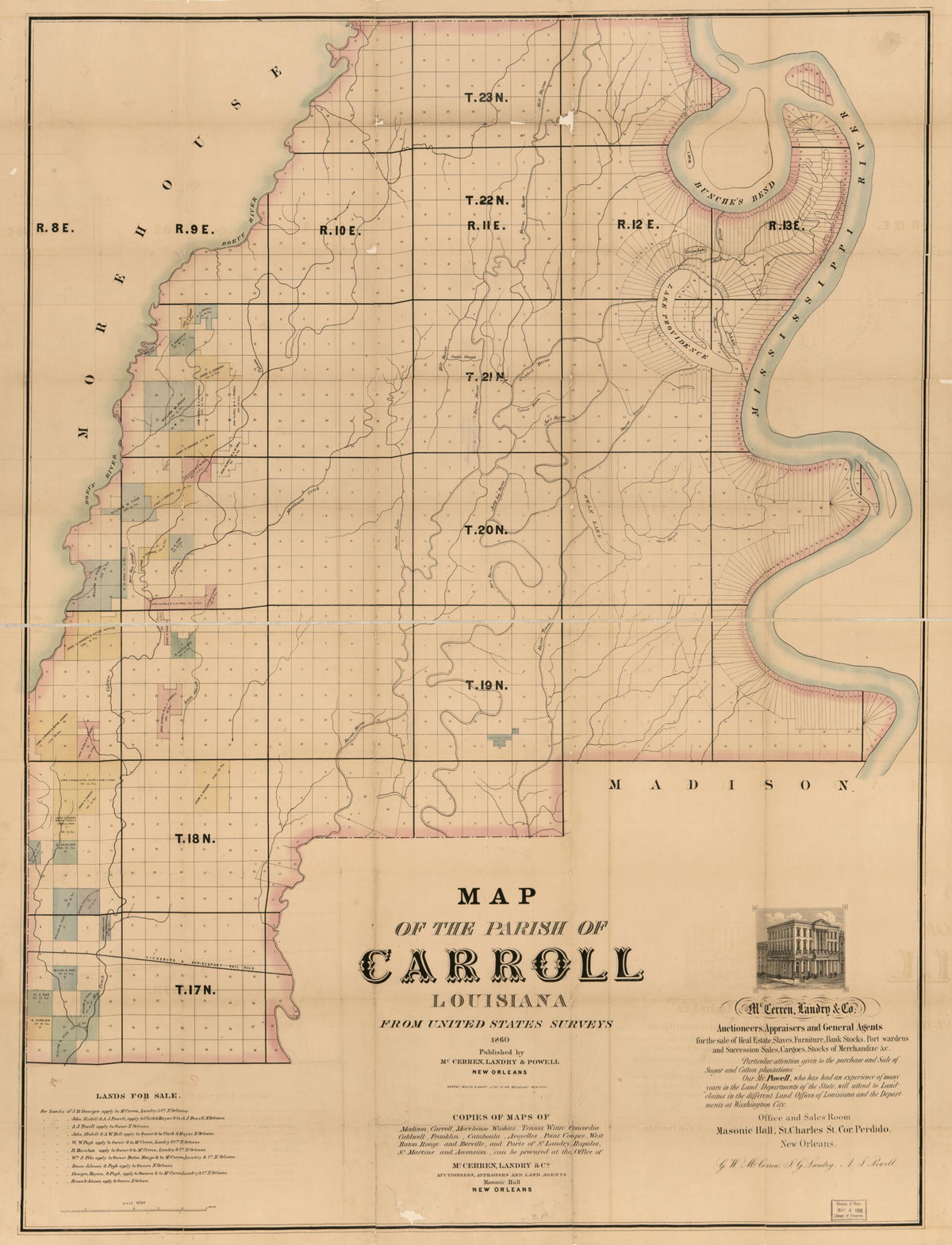Map of the Parish of Carroll, Louisiana : from the United States Surveys 1860 by Relic Map Company