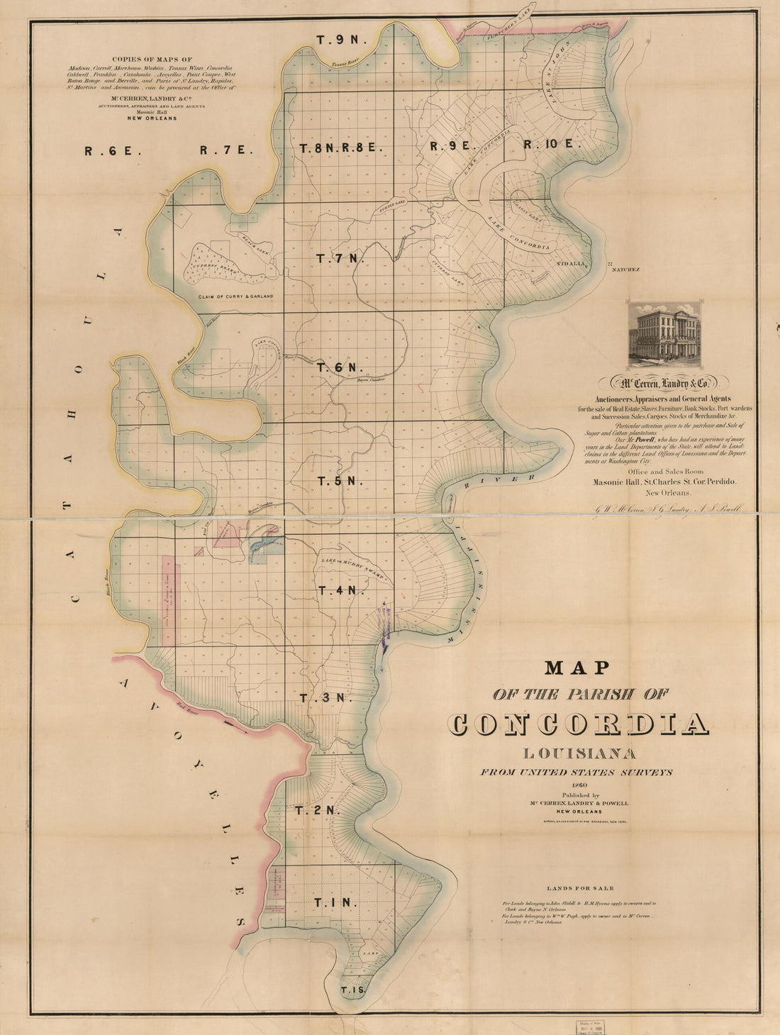 This old map of Map of the Parish of Concordia, Louisiana : from United States Surveys from 1860 was created by Landry & Powell McCerren in 1860