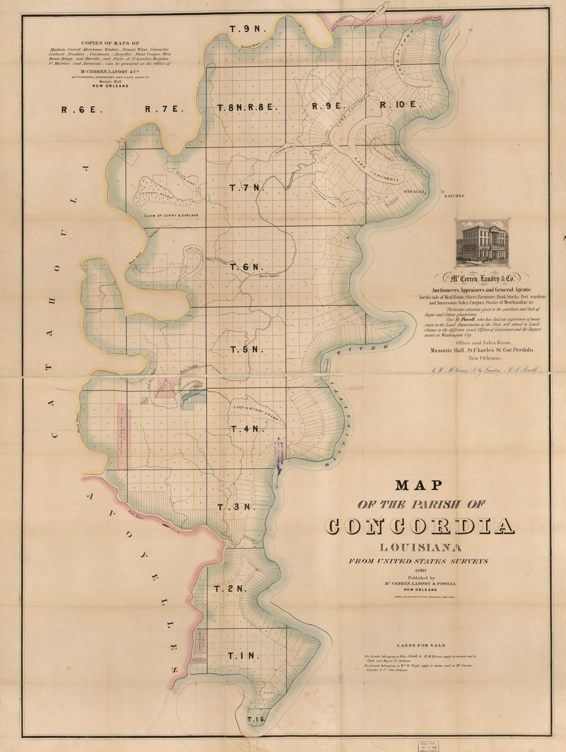 This old map of Map of the Parish of Concordia, Louisiana : from United States Surveys from 1860 was created by Landry & Powell McCerren in 1860