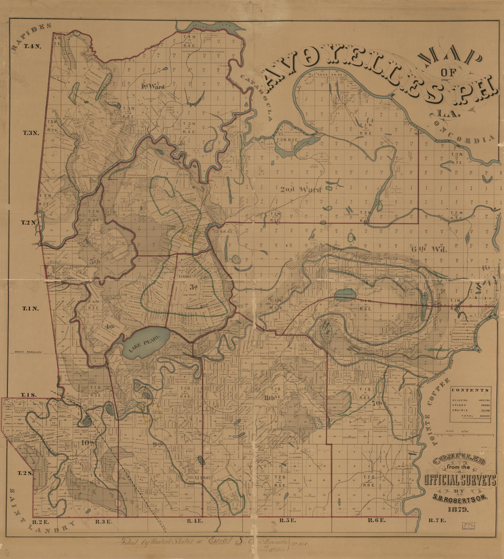This old map of Map of Avoyelles Ph, La. (Map of Avoyelles Parish, Louisiana) from 1879 was created by S. B. Robertson in 1879