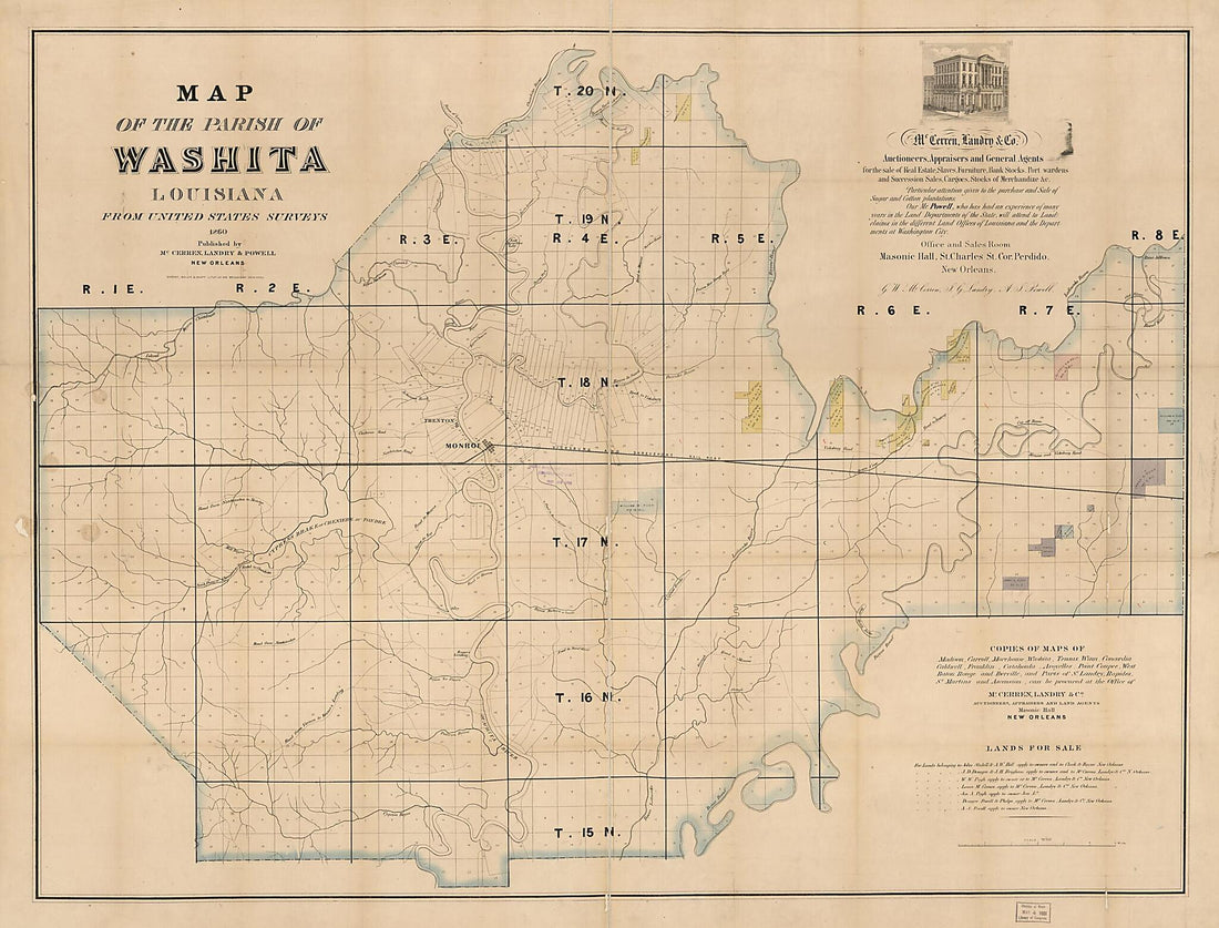 This old map of Map of the Parish of Washita, Louisiana : from United States Surveys from 1860 was created by Landry & Powell McCerren in 1860