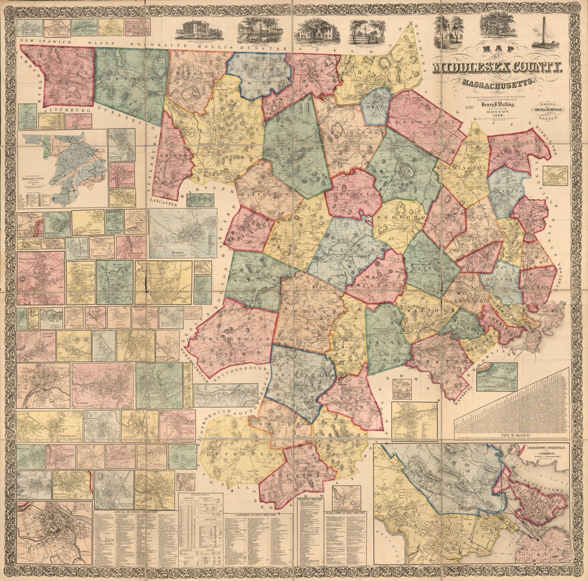 Map of Middlesex County, Massachusetts in 1856 by Relic Map Company