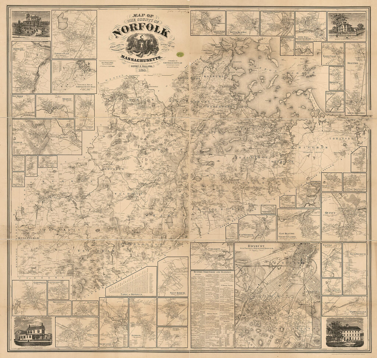 Map of the County of Norfolk, Massachusetts in 1858 by Relic Map Company