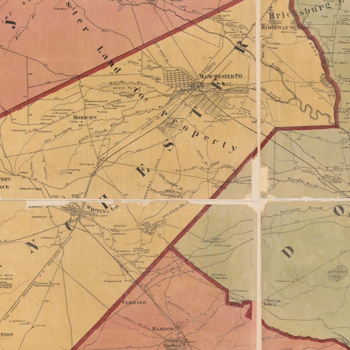This old map of Topographical Map of Ocean Co., New Jersey : from Recent and Actual Surveys from 1872 was created by Comstock & Cline Beers, F. W. (Frederick W.) Beers in 1872