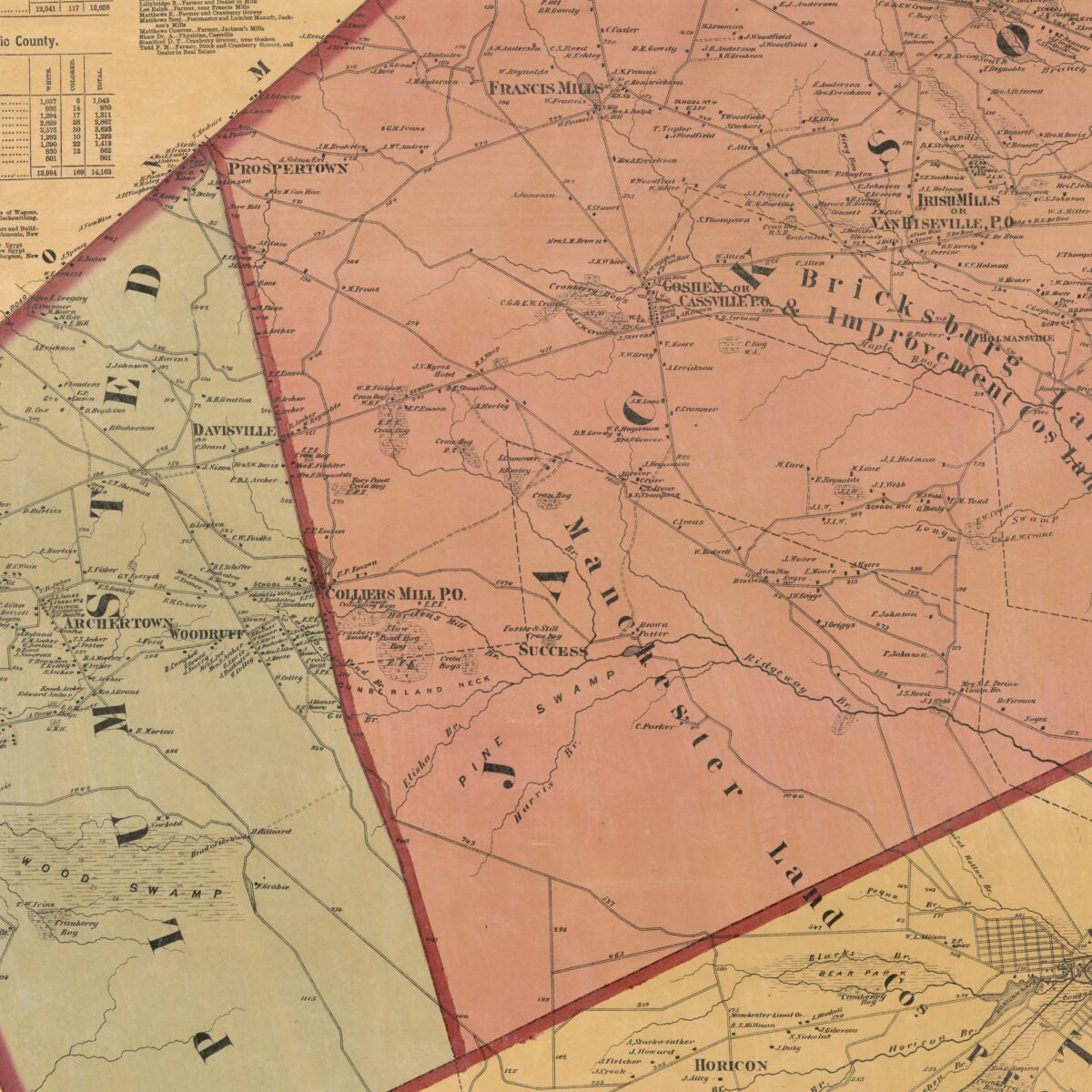 This old map of Topographical Map of Ocean Co., New Jersey : from Recent and Actual Surveys from 1872 was created by Comstock & Cline Beers, F. W. (Frederick W.) Beers in 1872