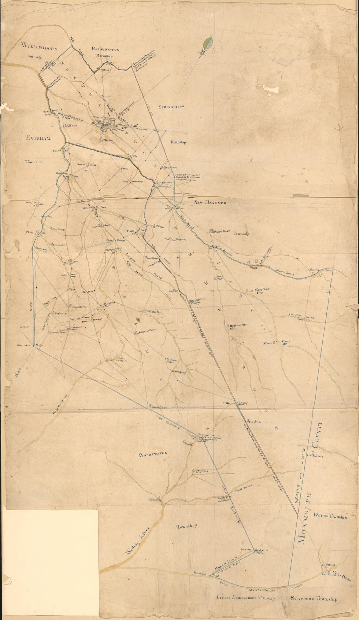 Content Map of Several Townships In the Southern Part of Burlington County, New Jersey in 1840 by Relic Map Company