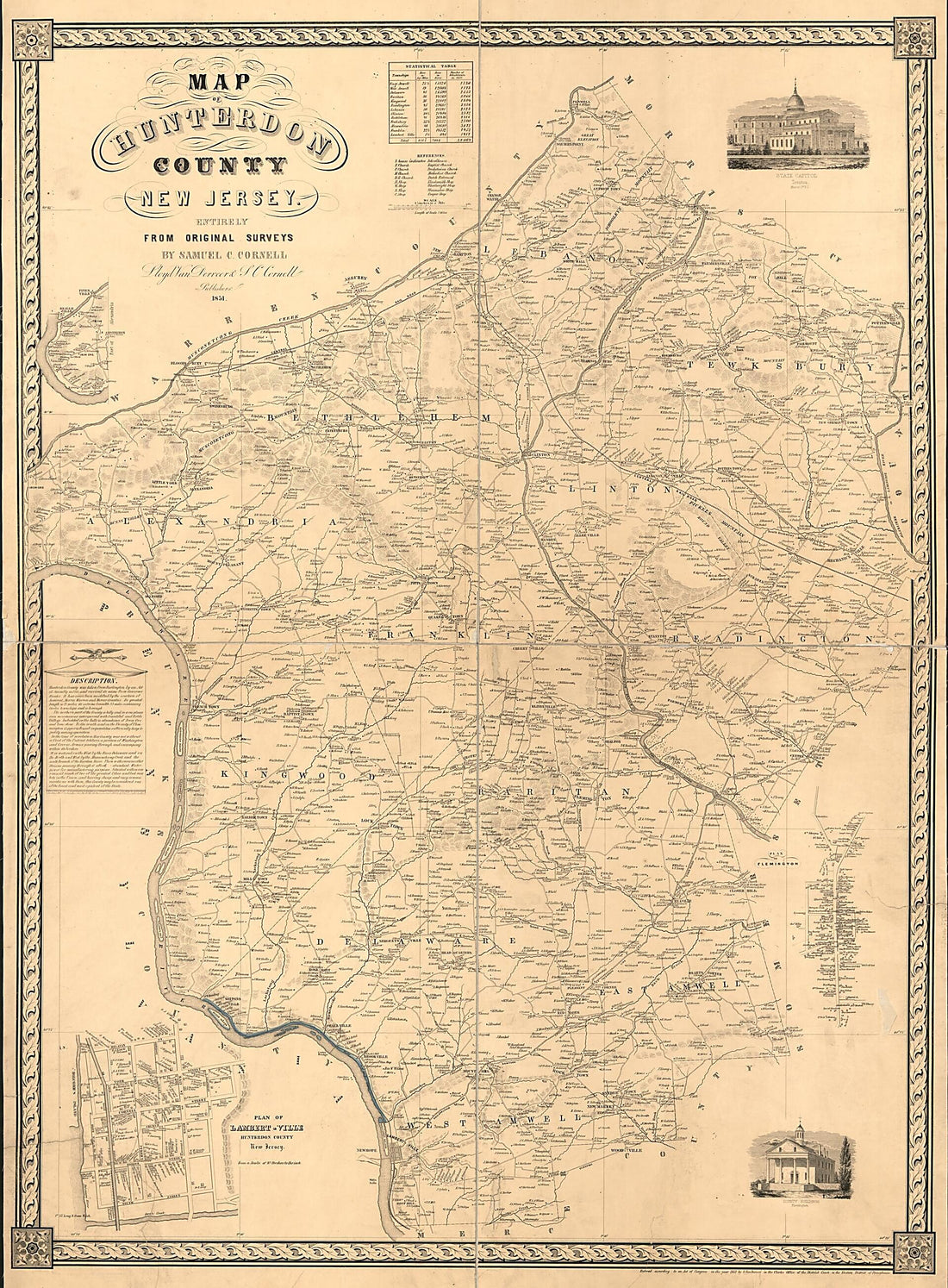This old map of Map of Hunterdon County, New Jersey : Entirely from Original Surveys from 1851 was created by Samuel C. Cornell, Lloyd Van Derveer in 1851