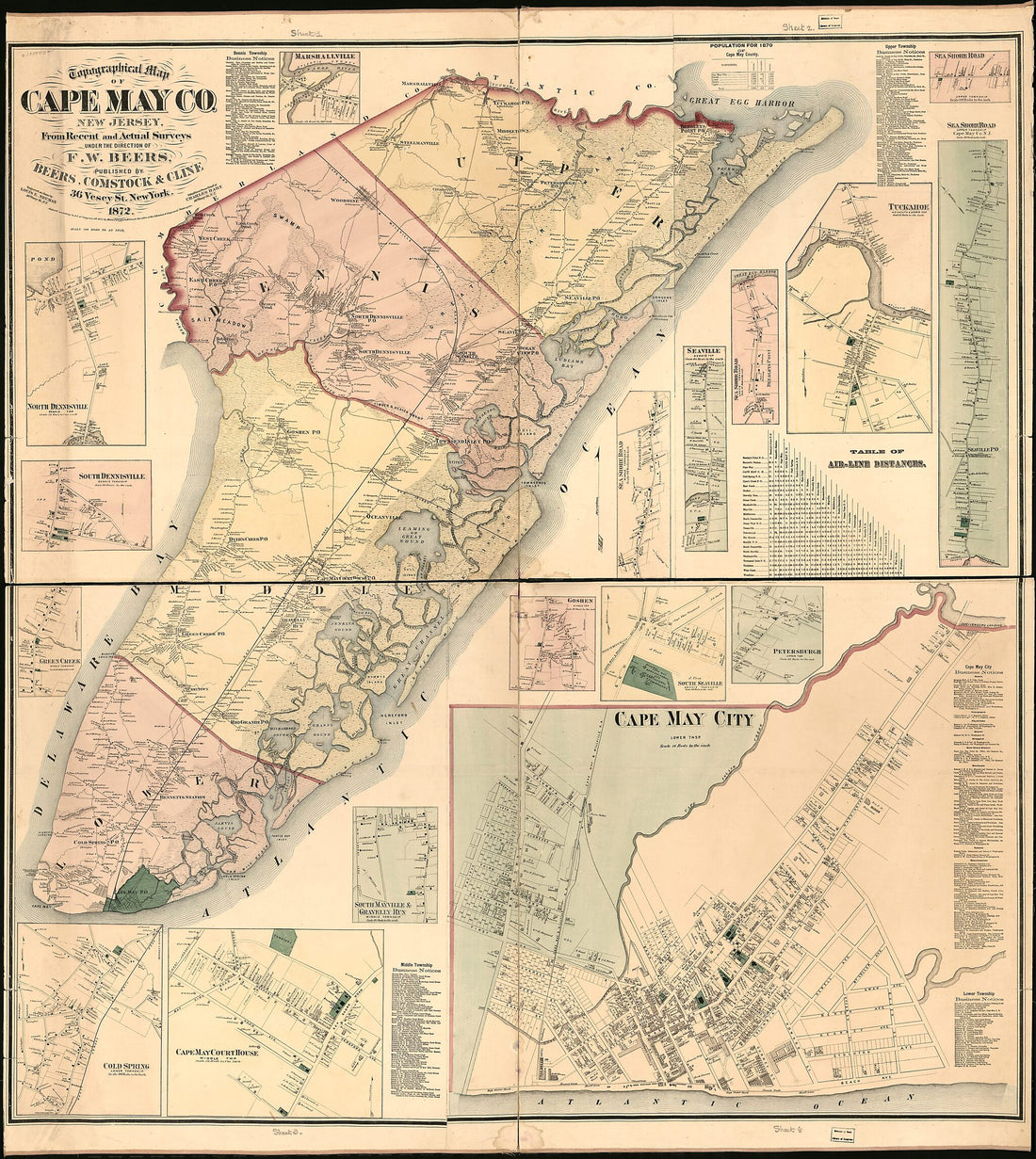 This old map of Topographical Map of Cape May County, New Jersey : from Recent and Actual Surveys from 1872 was created by Comstock & Cline Beers, F. W. (Frederick W.) Beers, Chas. (Charles) Hart, Louis E. Neumann in 1872