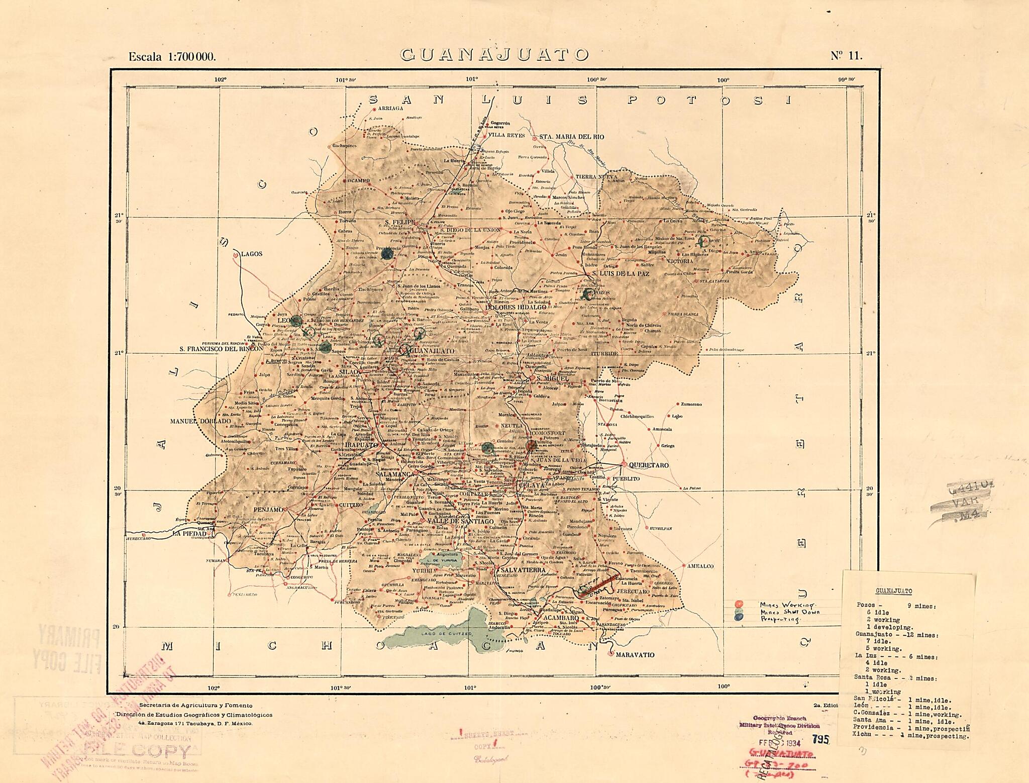 This old map of Guanajuato from 1922 was created by Mexico. Dirección De Estudios Geográficos Y Climatológicos in 1922