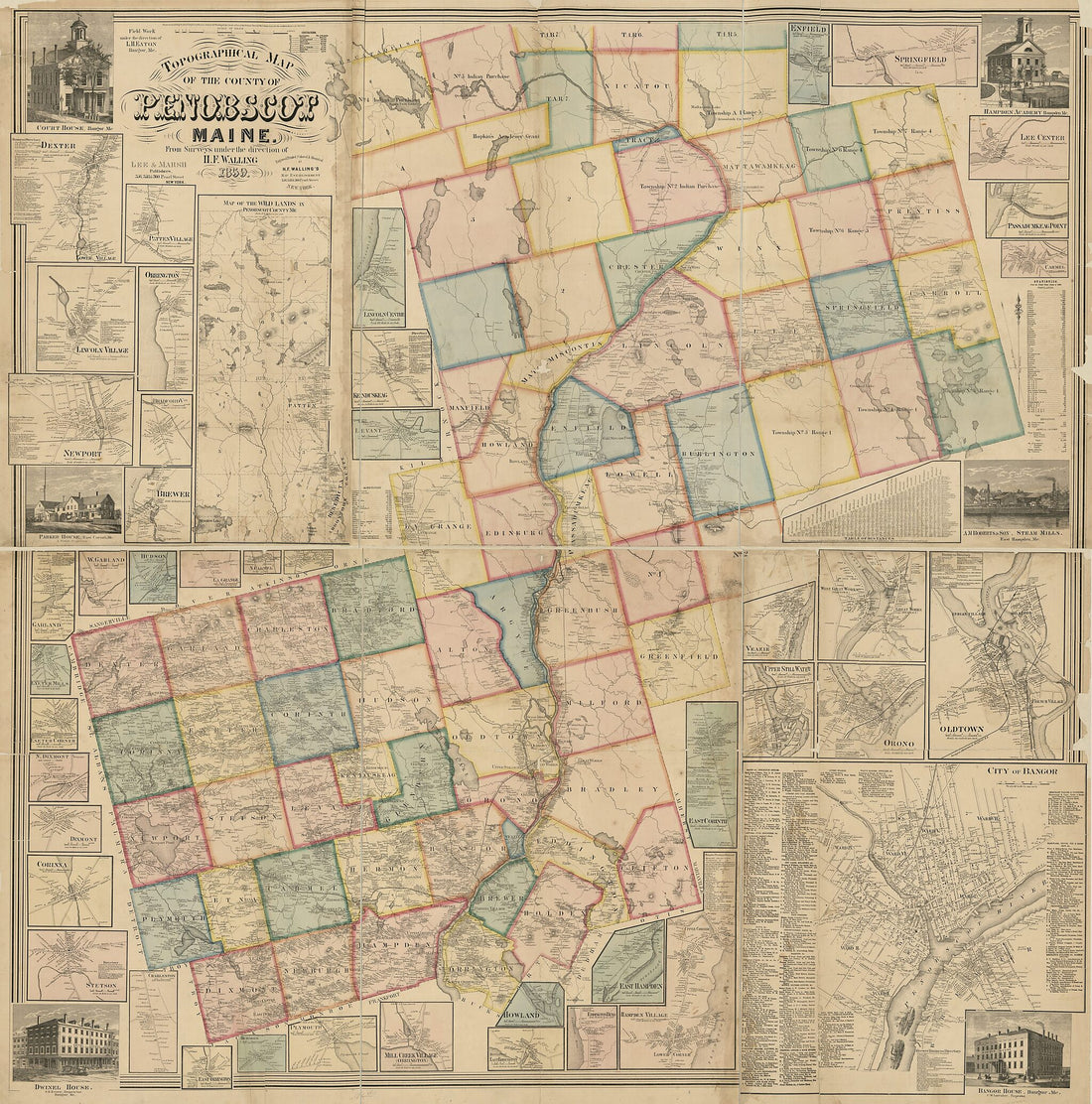 This old map of Topographical Map of the County of Penobscot, Maine from 1859 was created by Lee & Marsh, Henry Francis Walling in 1859