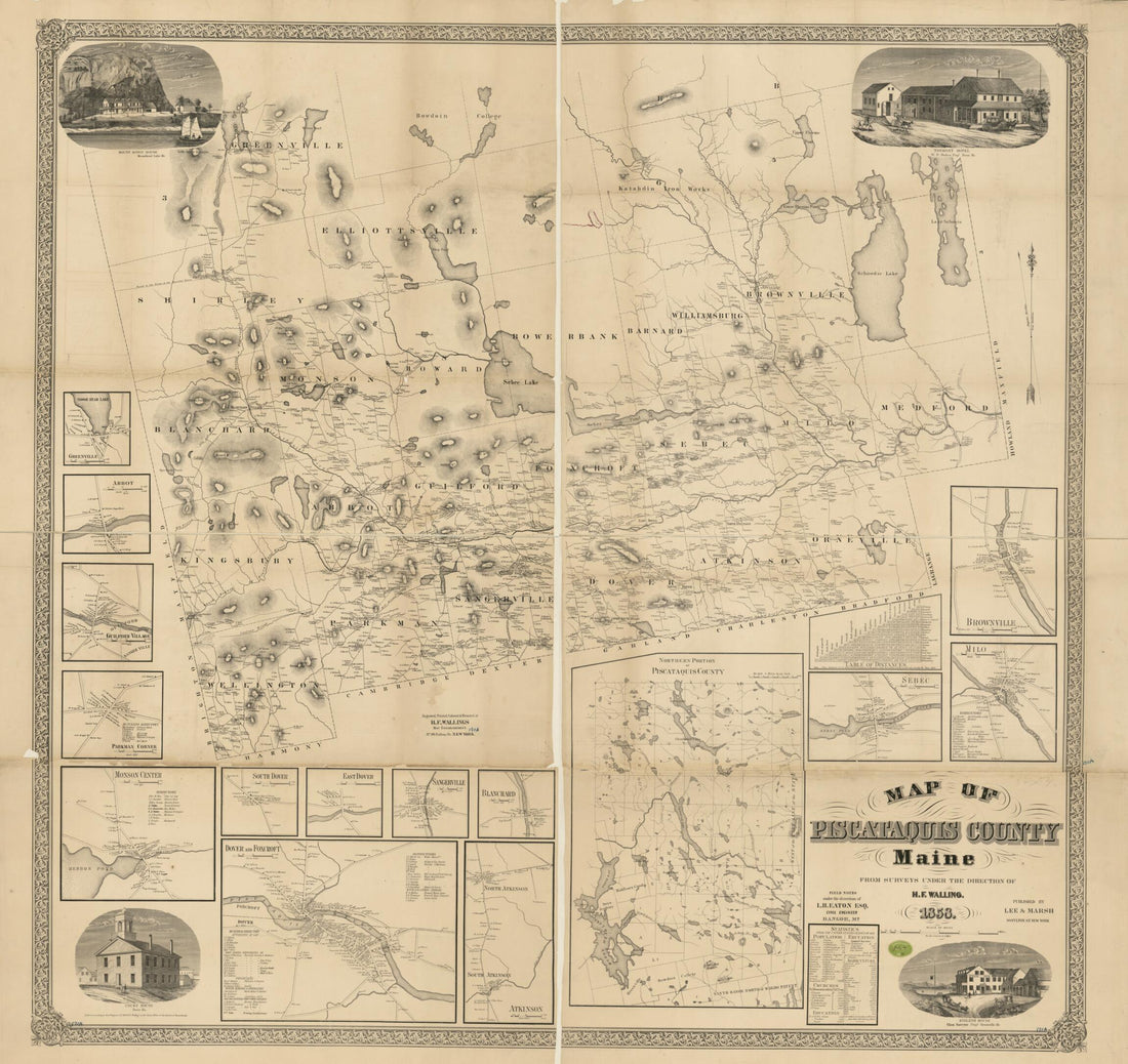 This old map of Map of Piscataquis County, Maine from 1858 was created by L. H. Eaton, H.F. Walling&