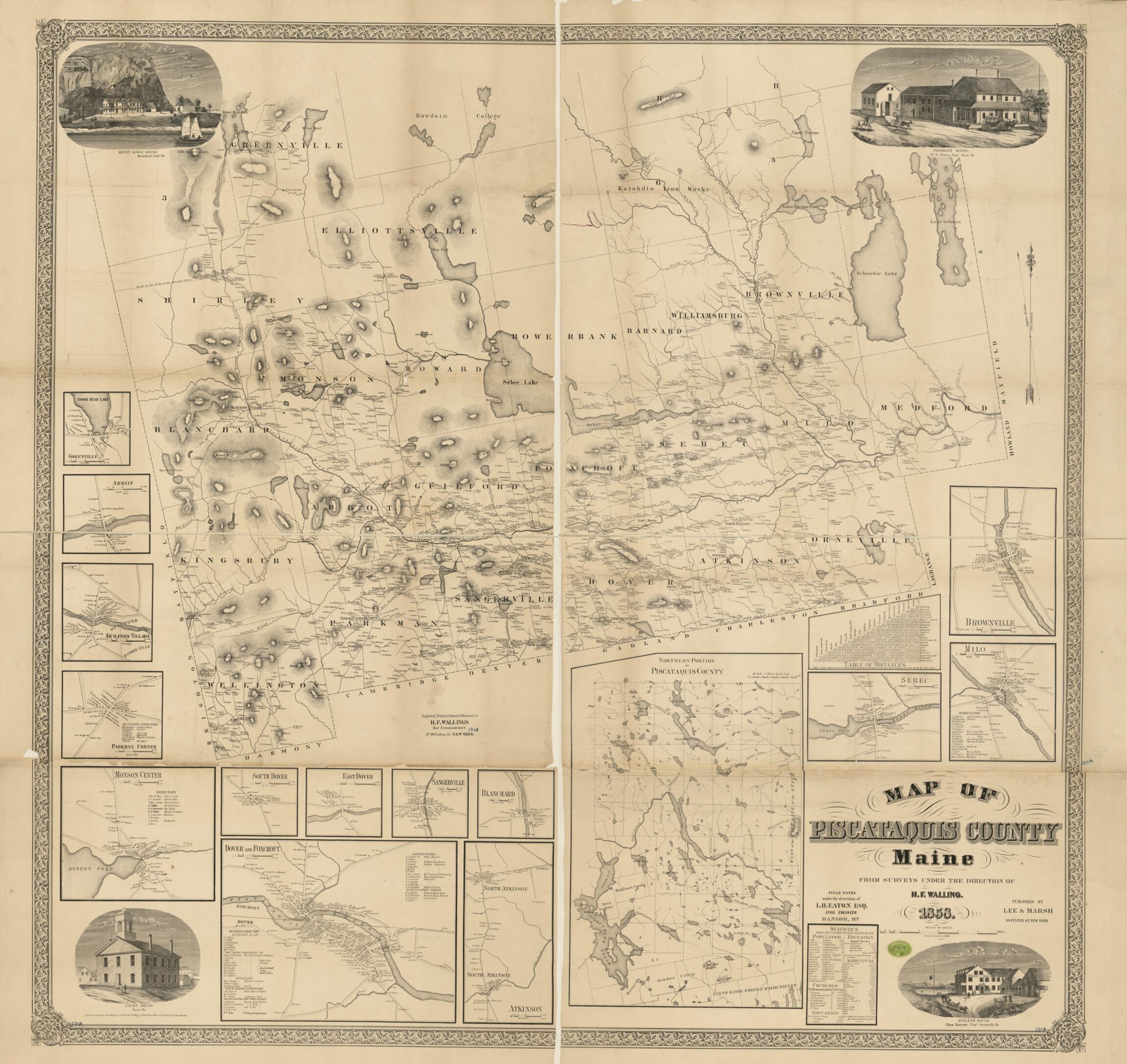 This old map of Map of Piscataquis County, Maine from 1858 was created by L. H. Eaton, H.F. Walling&