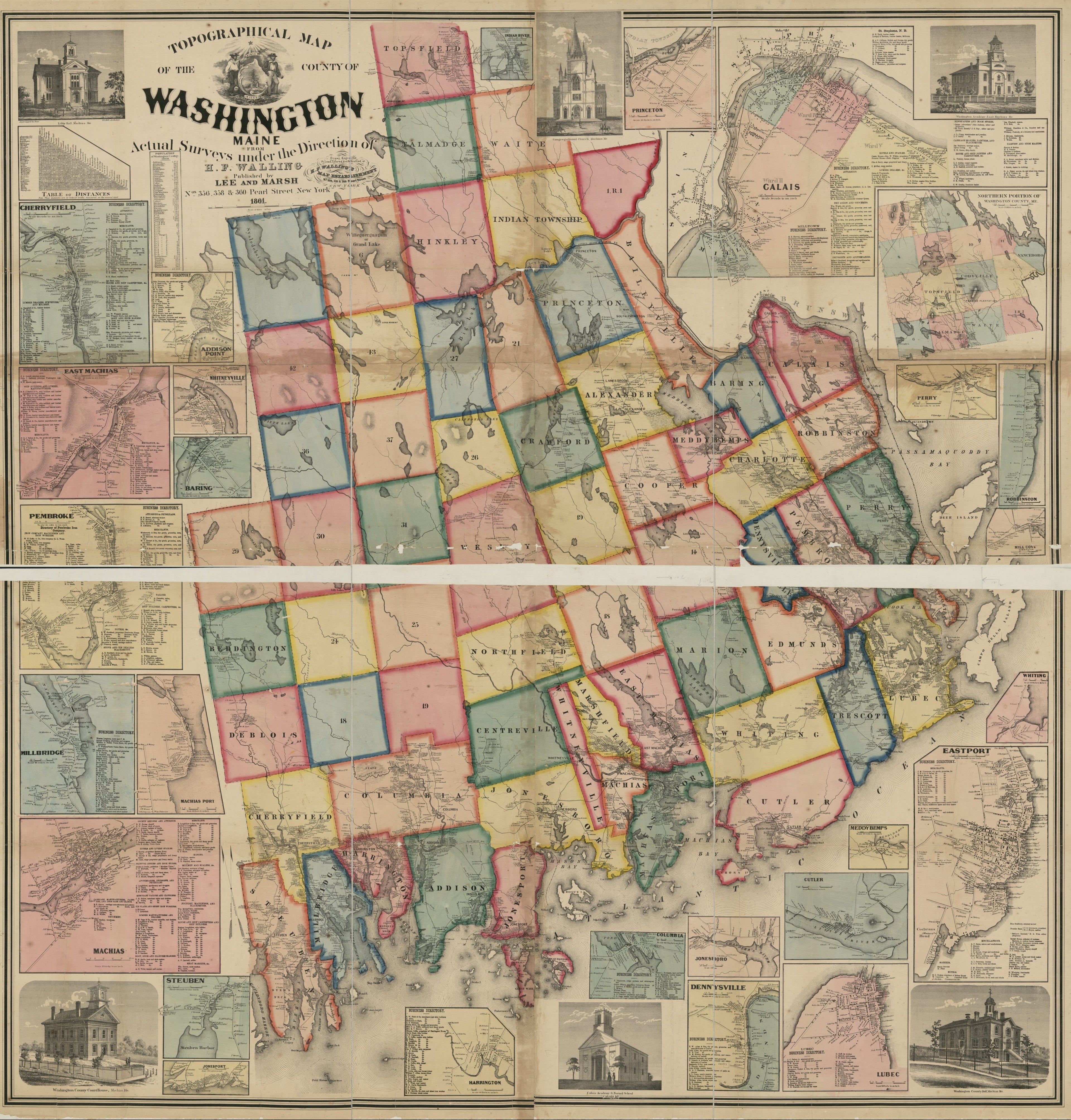 This old map of Topographical Map of the County of Washington, Maine from 1861 was created by H.F. Walling&