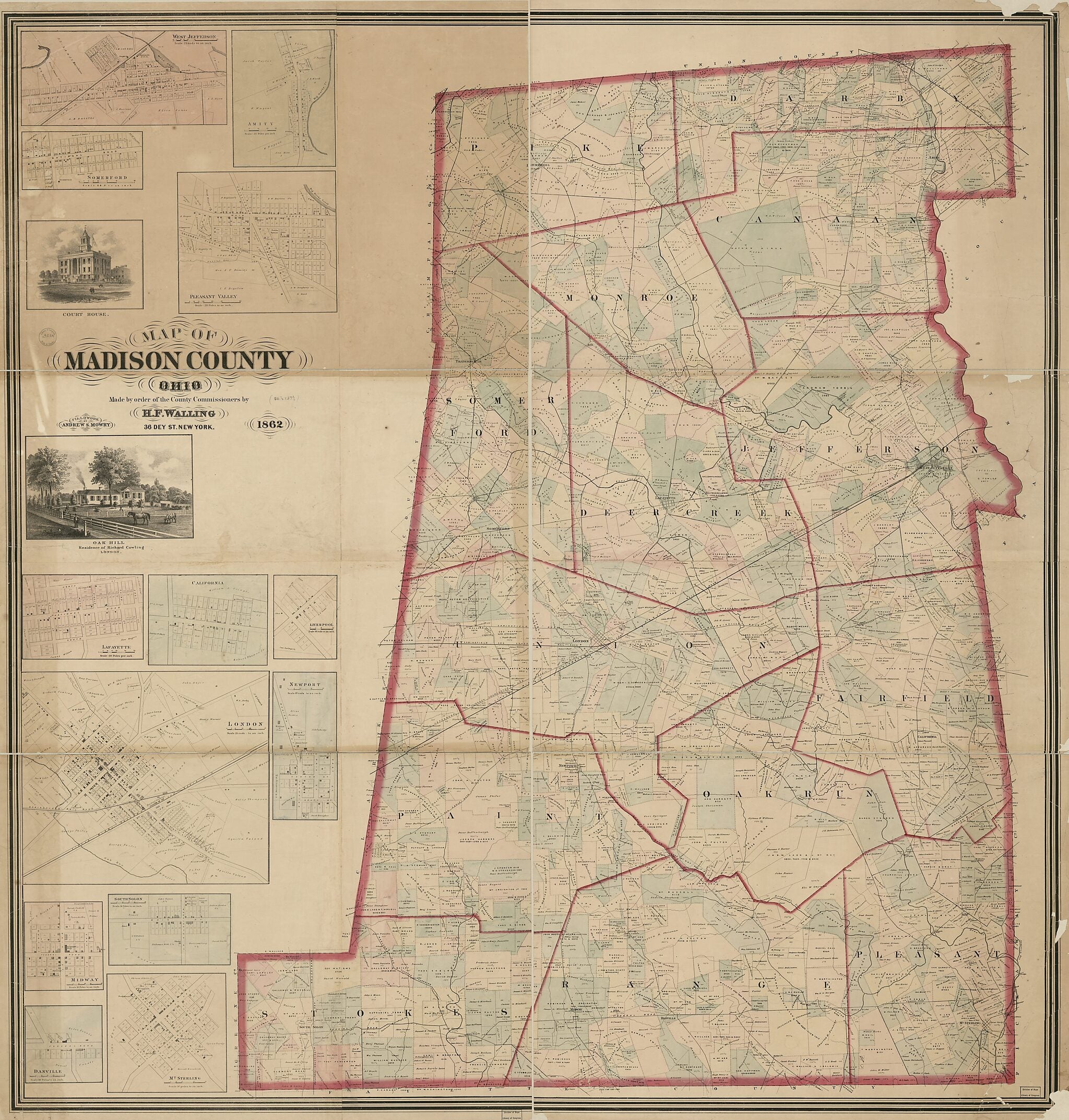 This old map of Map of Madison County, Ohio from 1862 was created by Andrew S. Mowry, Henry Francis Walling in 1862