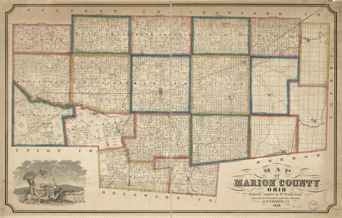 This old map of Map of Marion County, Ohio from 1852 was created by William Brown, Schuchman & Haunlein in 1852
