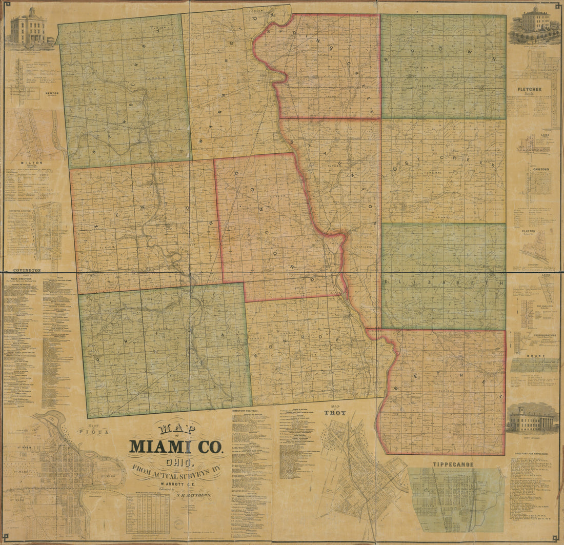 This old map of Map of Miami Co., Ohio from 1858 was created by W. Arrott, Strobridge & Co Middleton in 1858