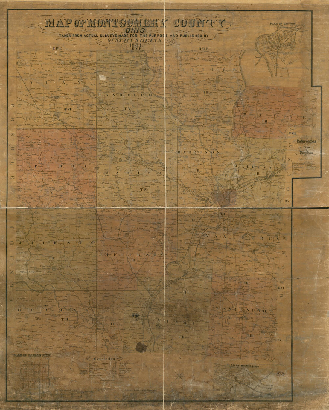 This old map of Map of Montgomery County, Ohio from 1851 was created by Gustavus Heins, Klauprech & Menzel in 1851