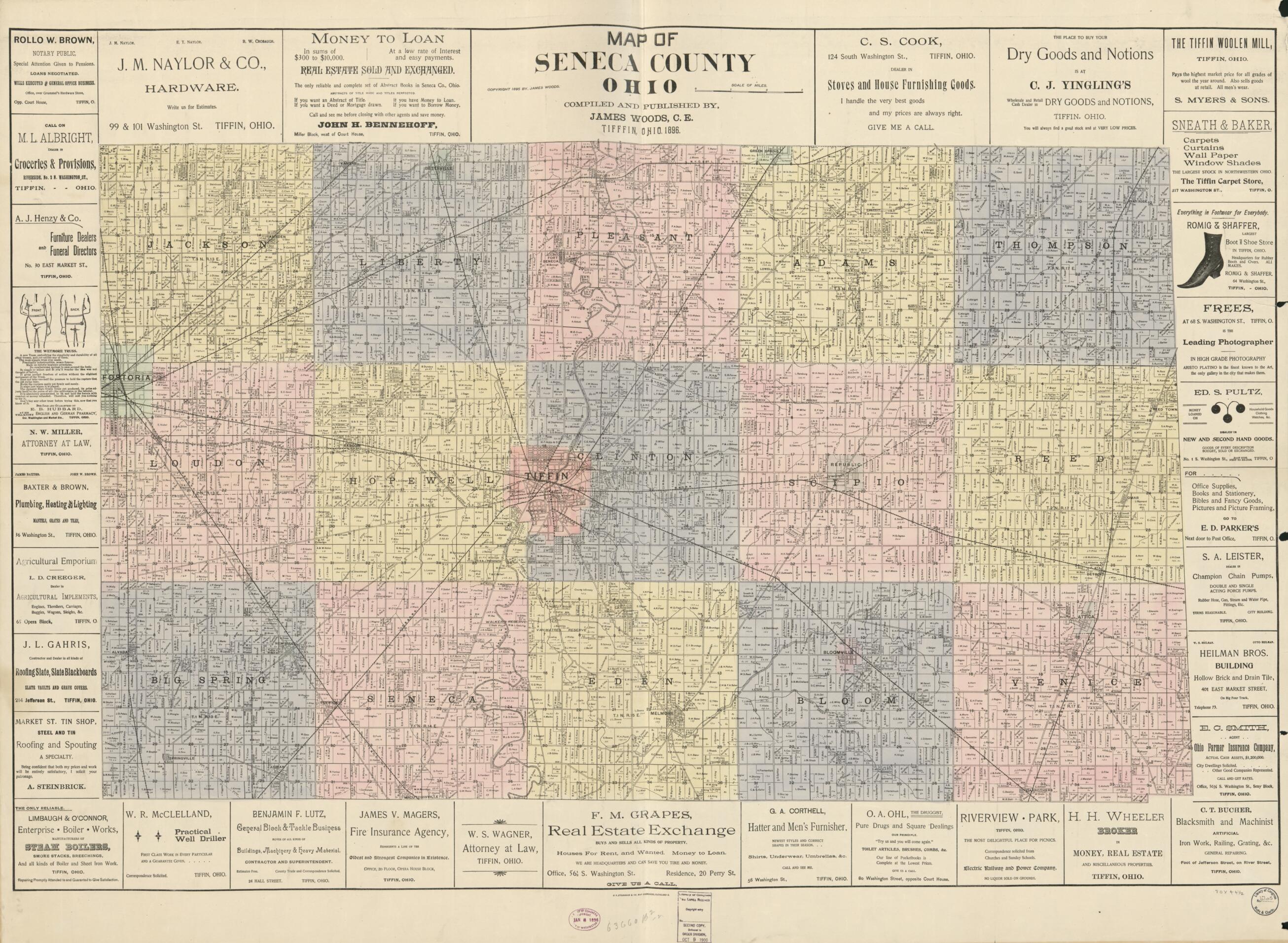 This old map of Map of Seneca County, Ohio from 1896 was created by H.B. Stranahan & Co, James Woods in 1896