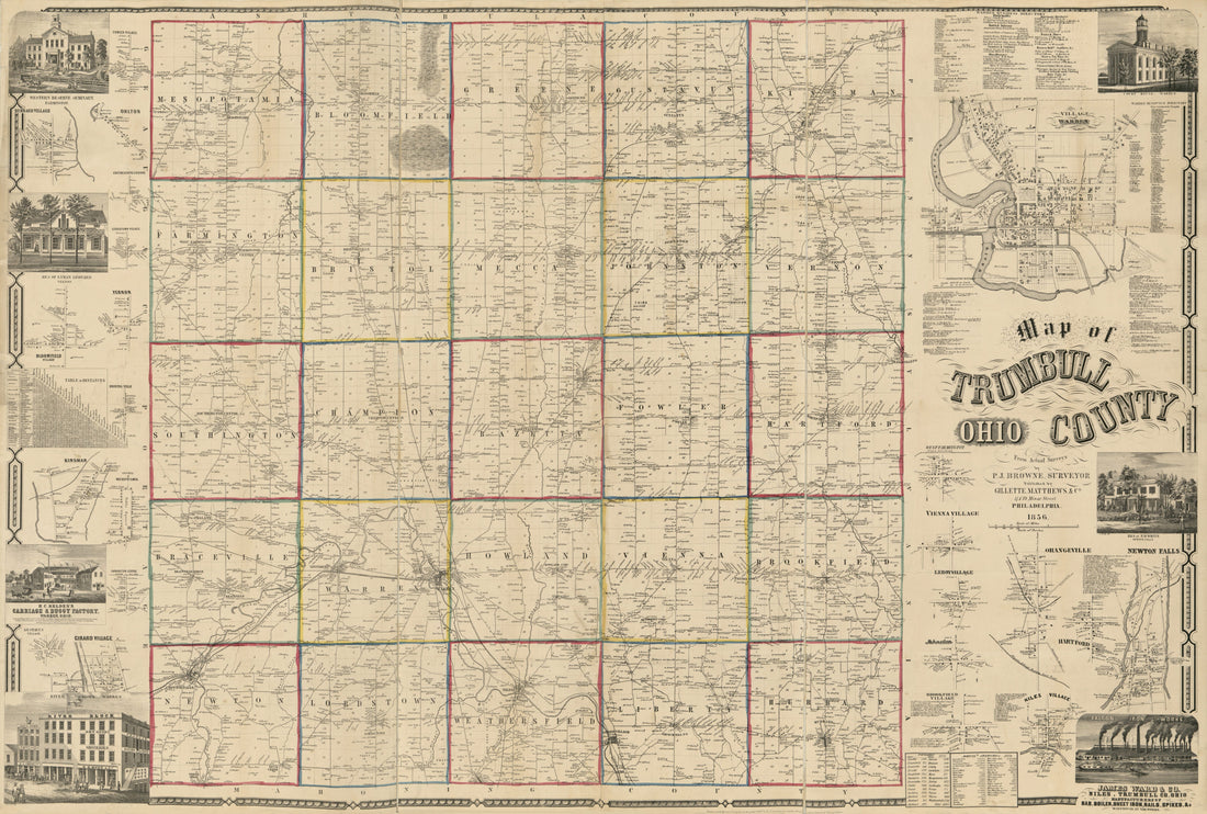 This old map of Map of Trumbull County, Ohio from 1856 was created by P. J. Browne in 1856