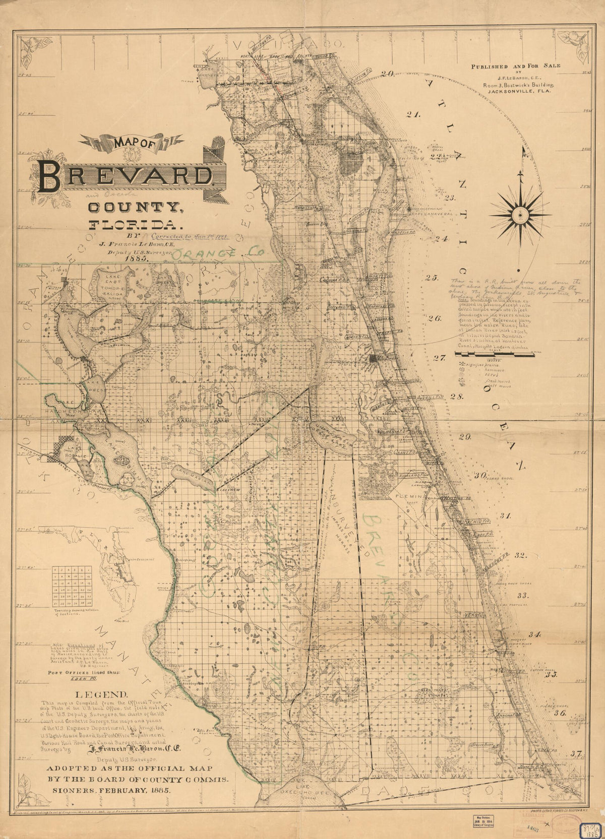 Map of Brevard County, Florida in 1893 by Relic Map Company
